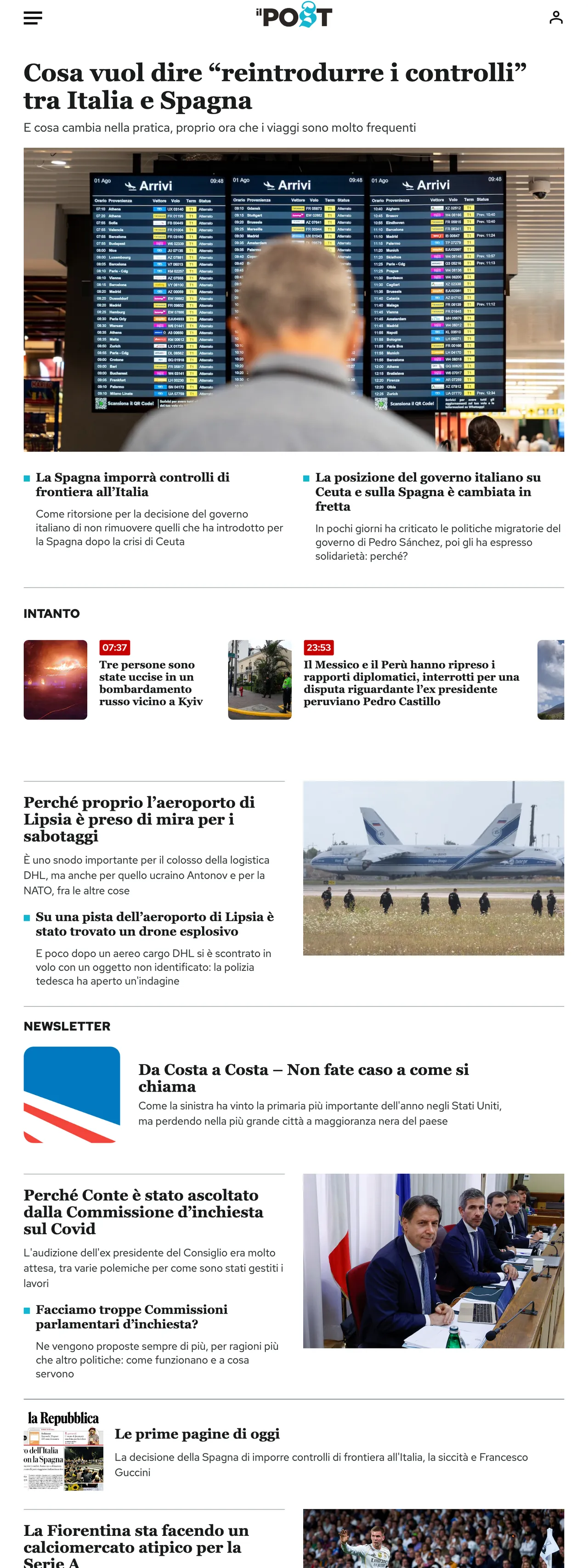 Screenshot of the Il Post front page