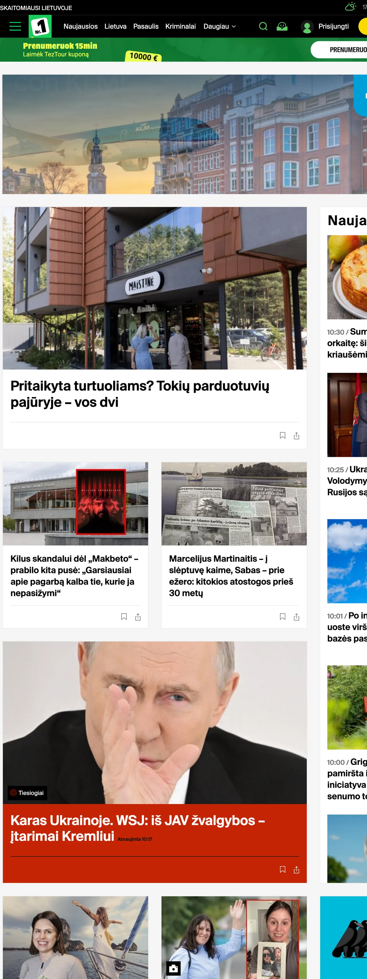 Screenshot of the 15min front page