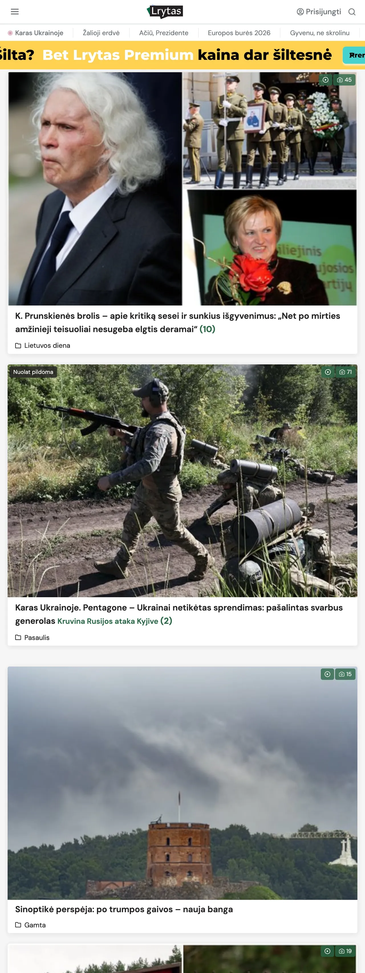 Screenshot of the Lrytas front page