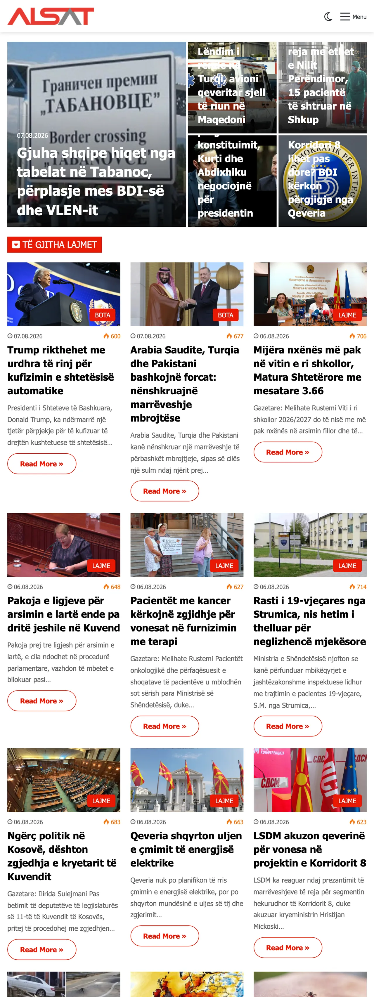 Screenshot of the ALSAT front page