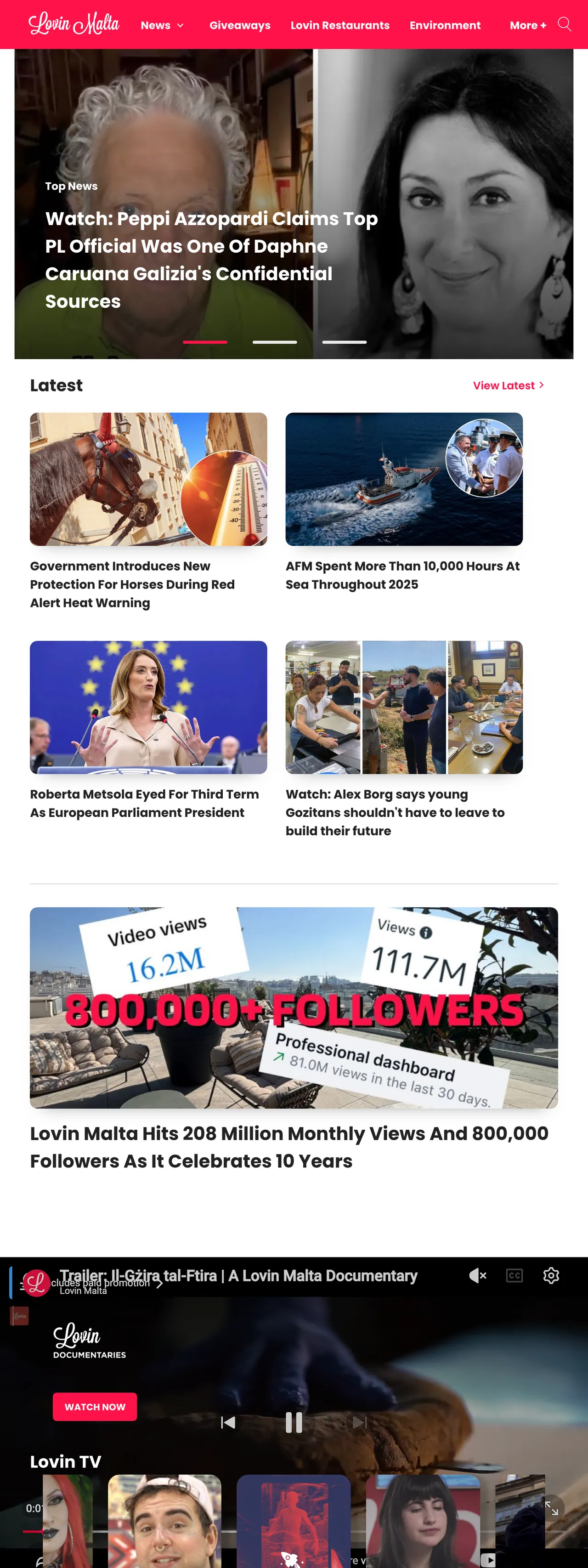 Screenshot of the Lovin Malta front page