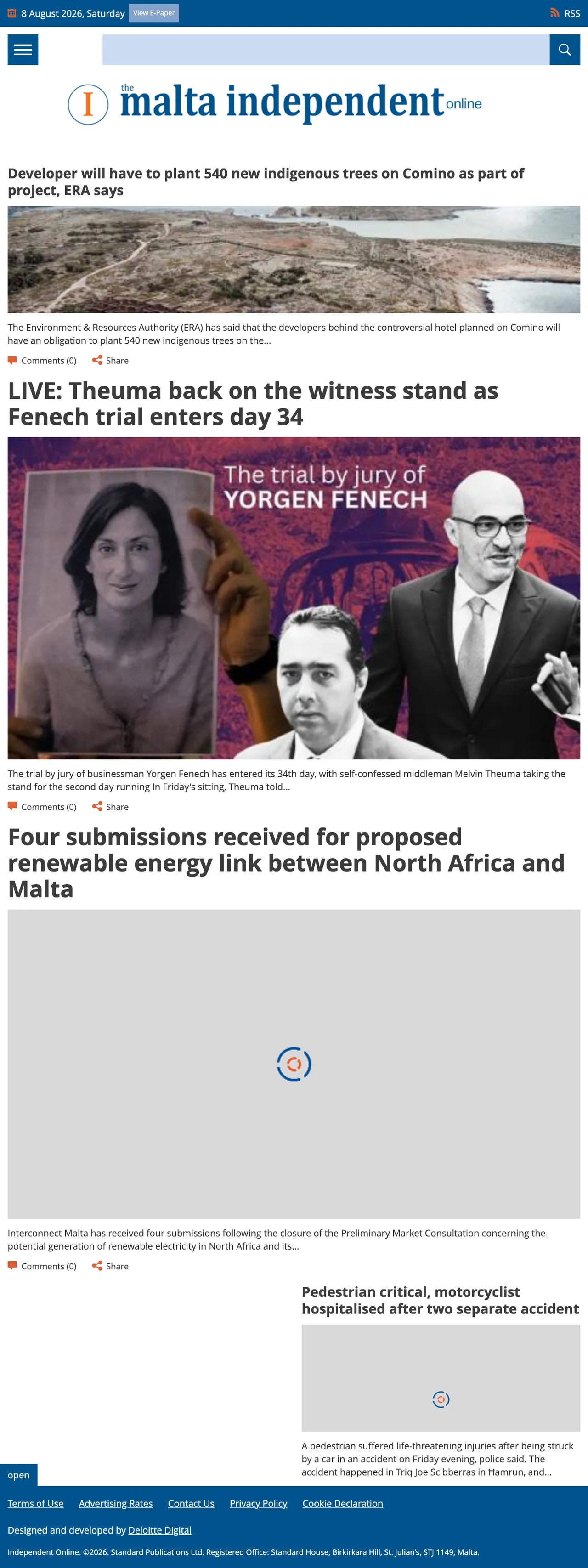 Screenshot of the The Malta Independent front page