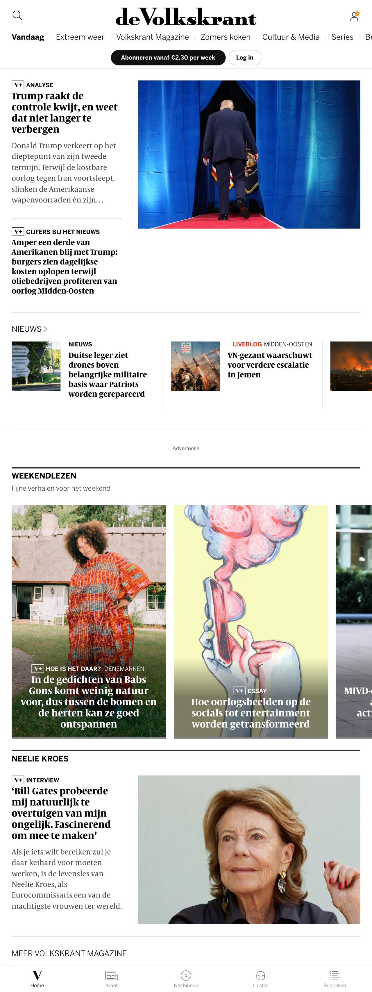 Screenshot of the de Volkskrant front page