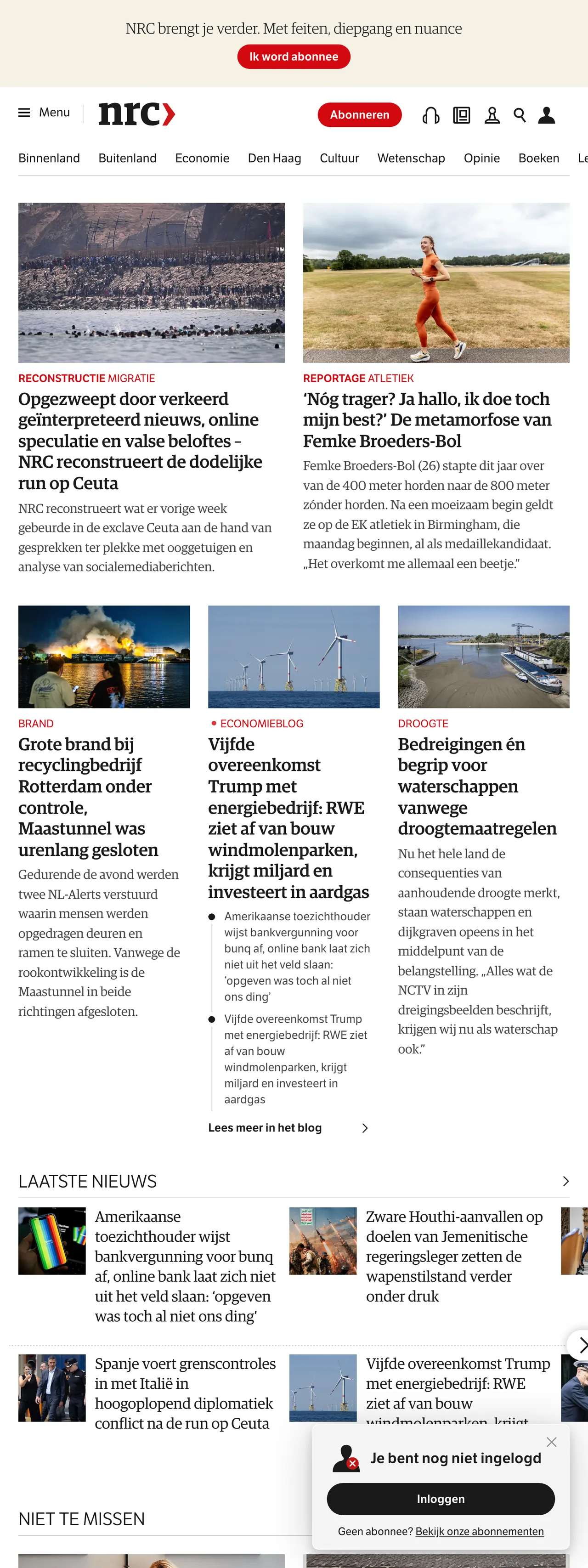 Screenshot of the NRC front page