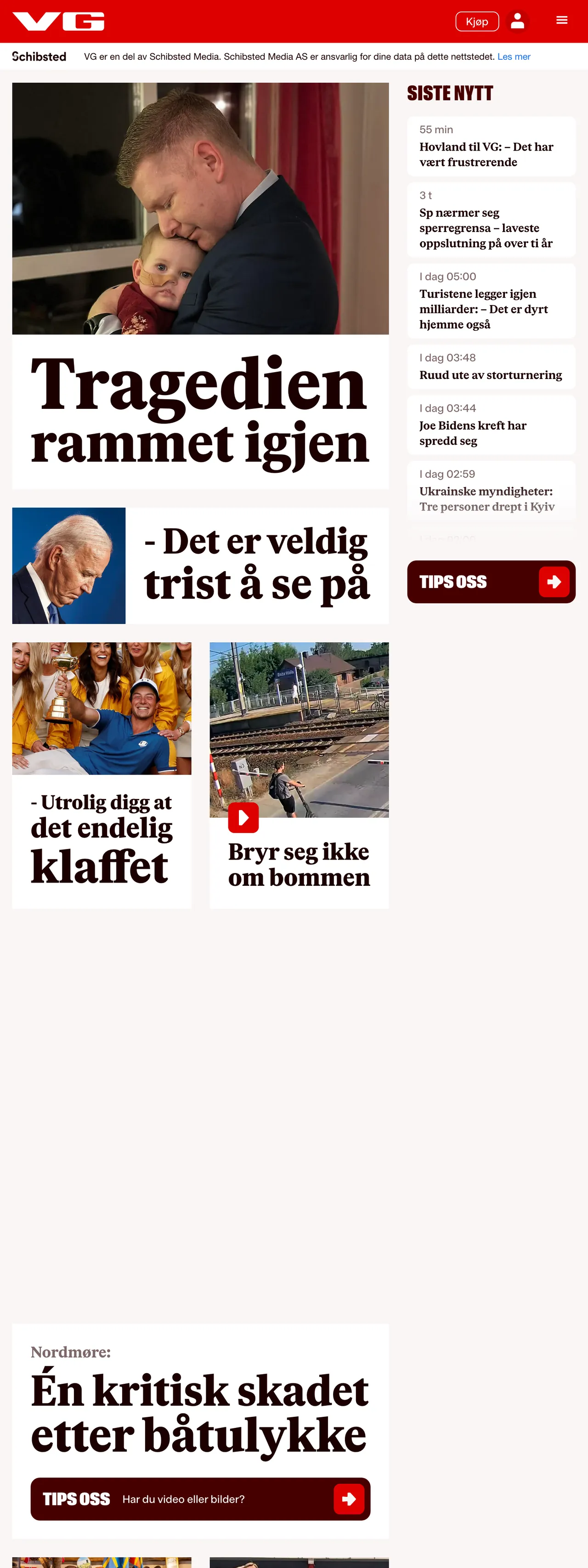 Screenshot of the VG front page
