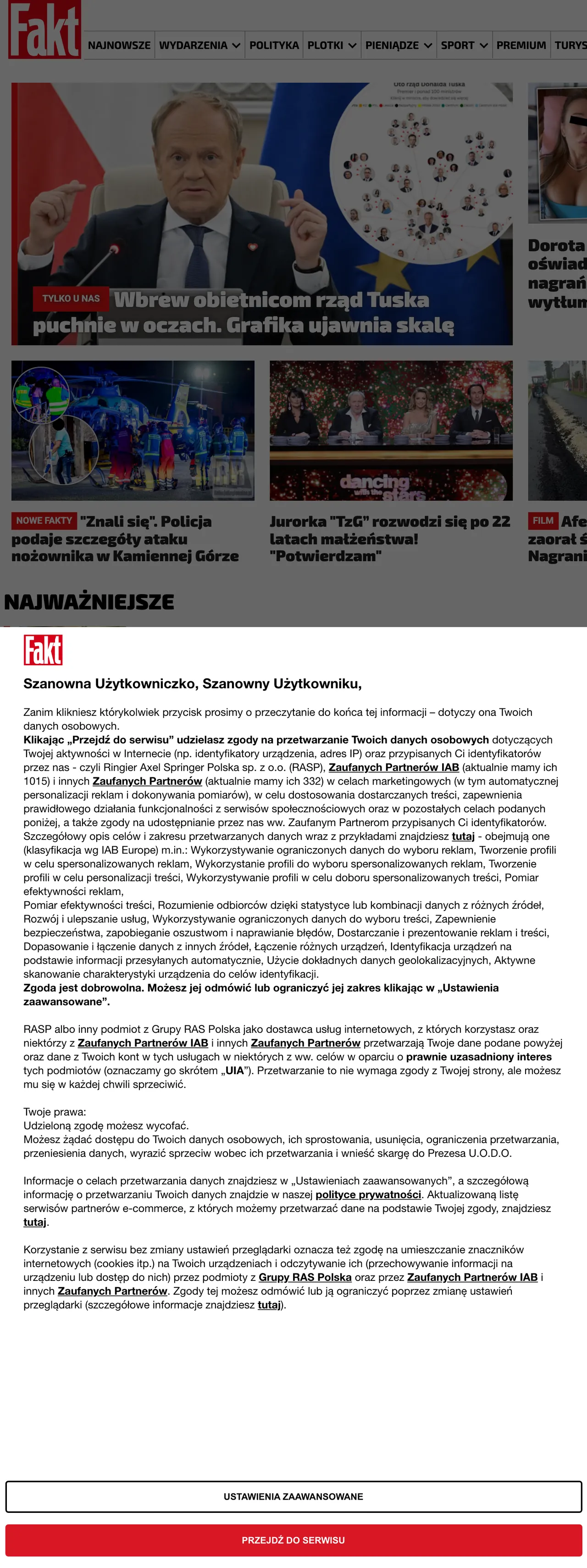 Screenshot of the Fakt front page