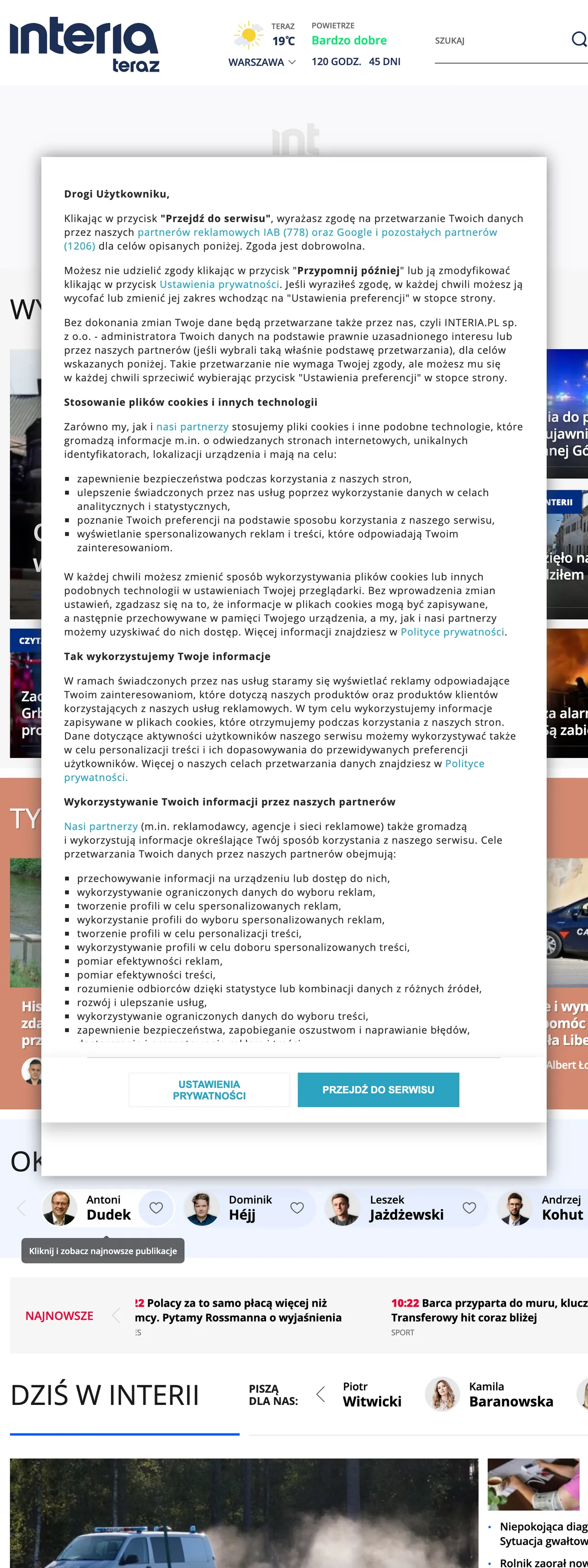 Screenshot of the Interia front page