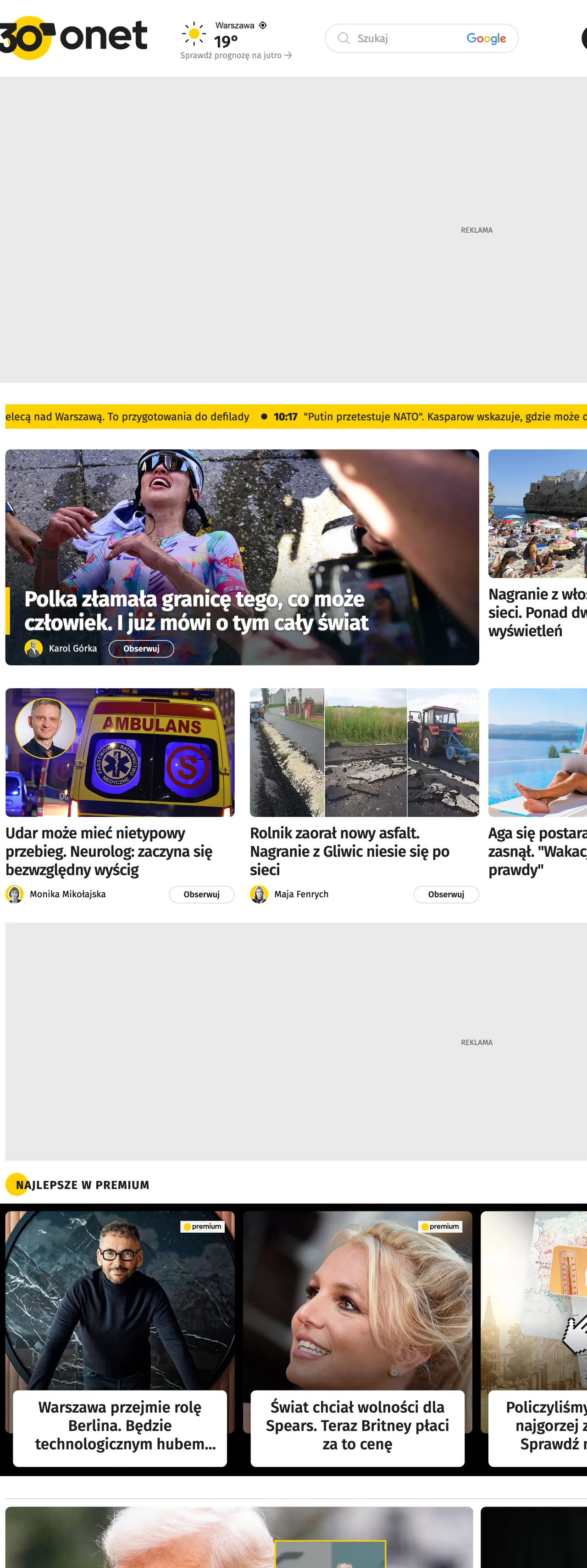 Screenshot of the Onet front page