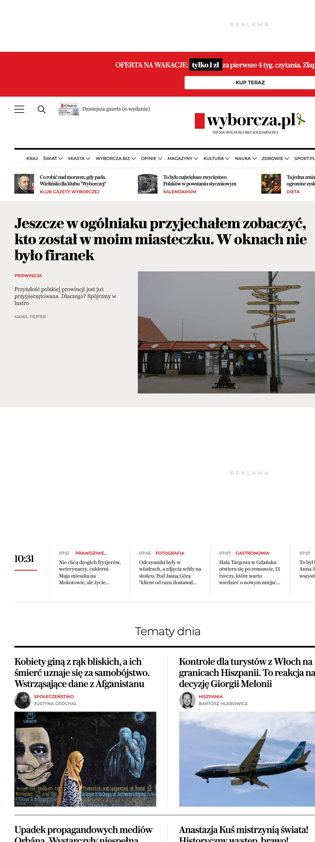 Screenshot of the Wyborcza front page