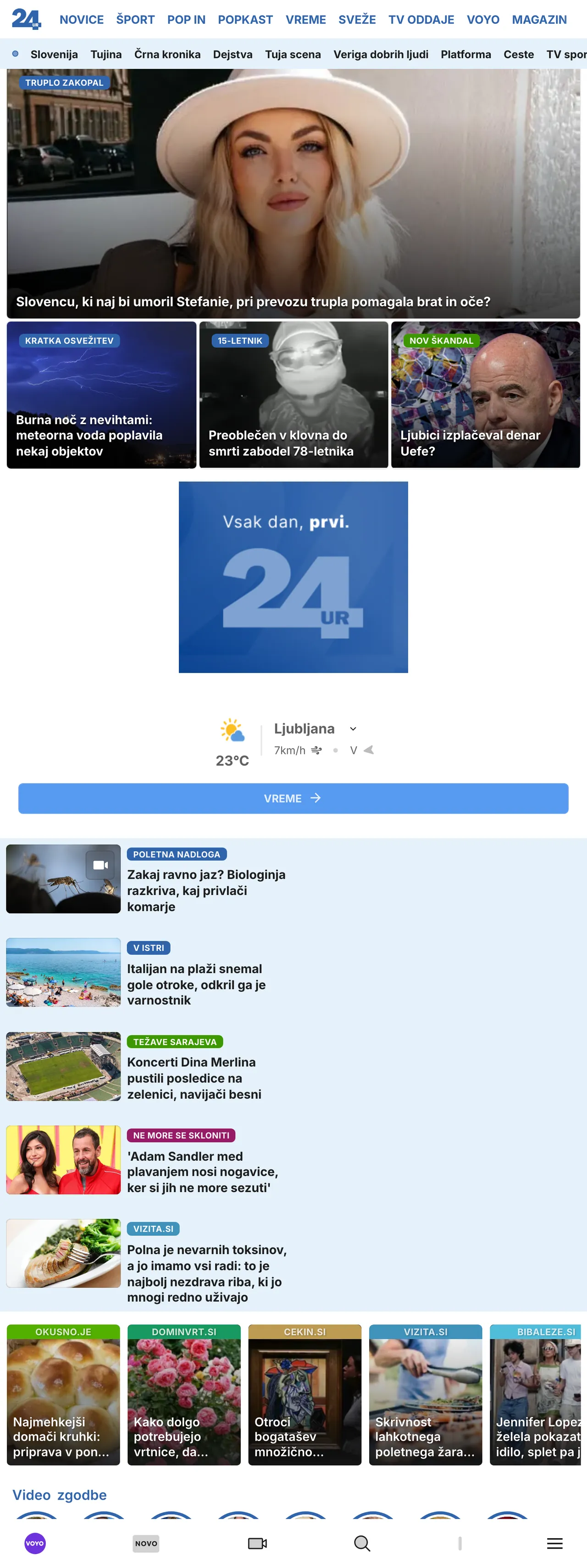 Screenshot of the 24ur front page