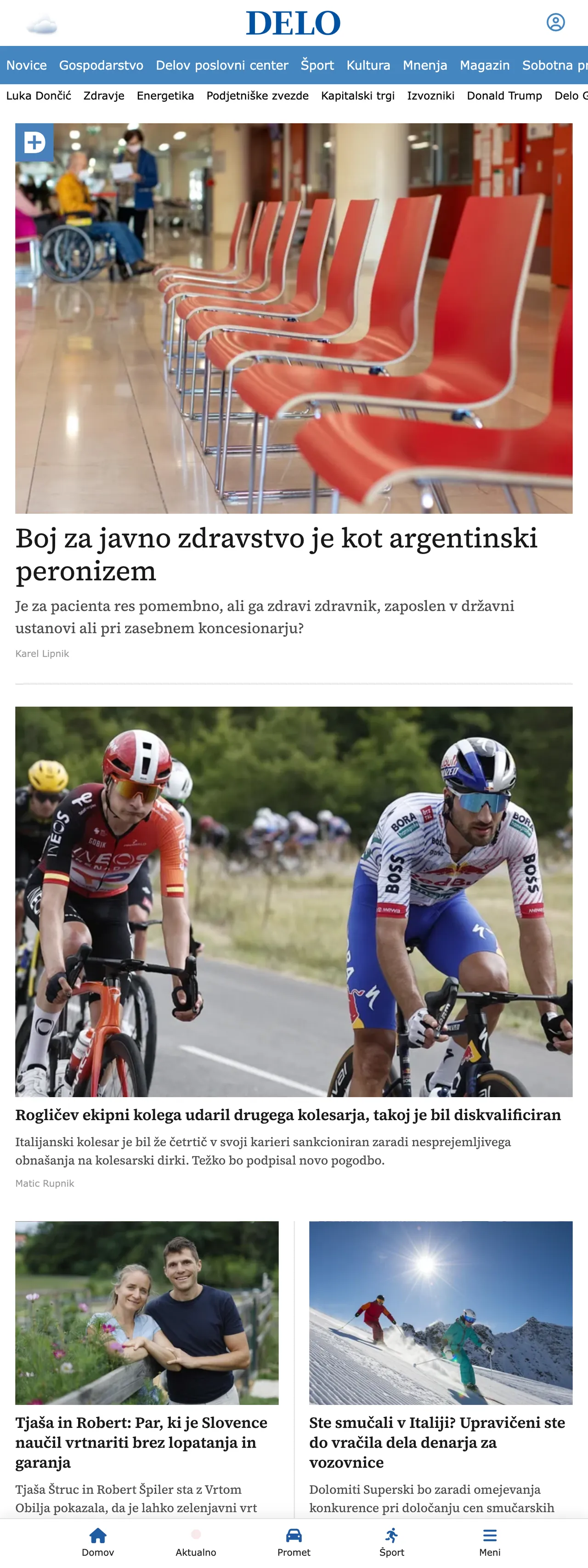 Screenshot of the Delo front page