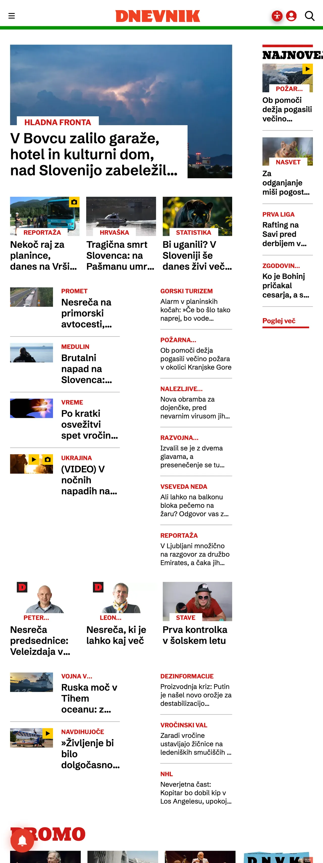 Screenshot of the Dnevnik front page