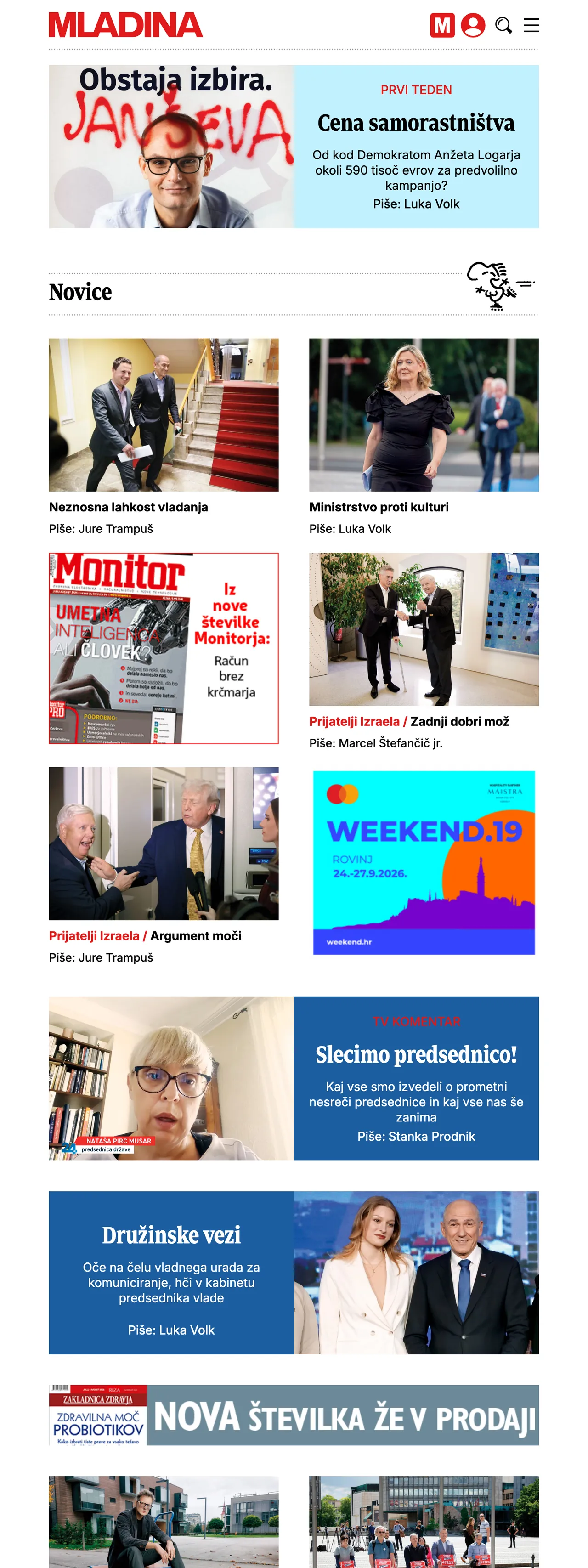 Screenshot of the Mladina front page