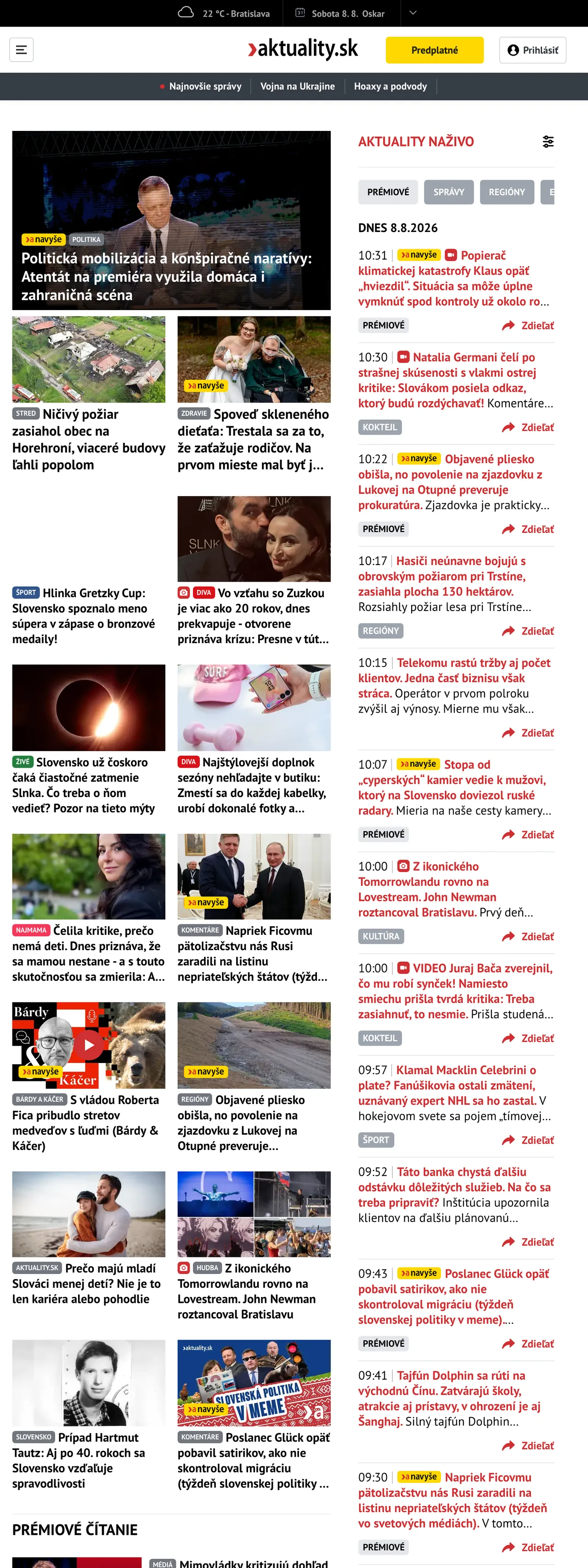 Screenshot of the Aktuality.sk front page