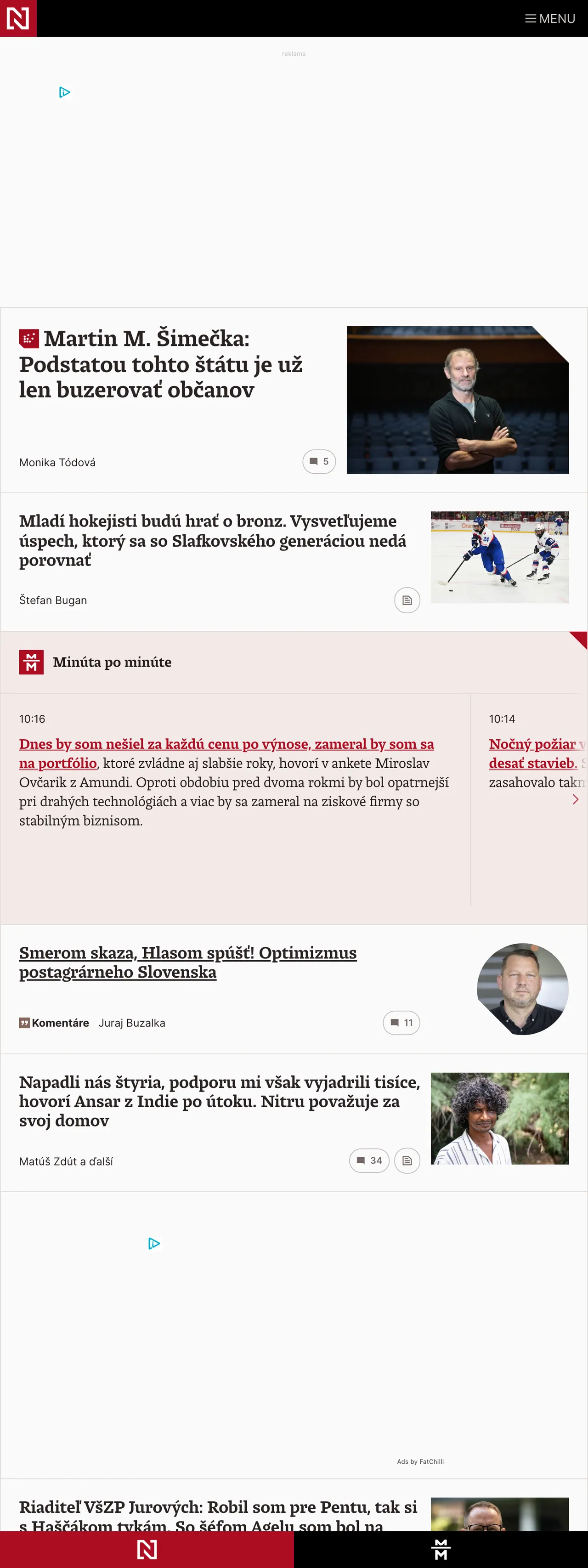 Screenshot of the Denník N front page