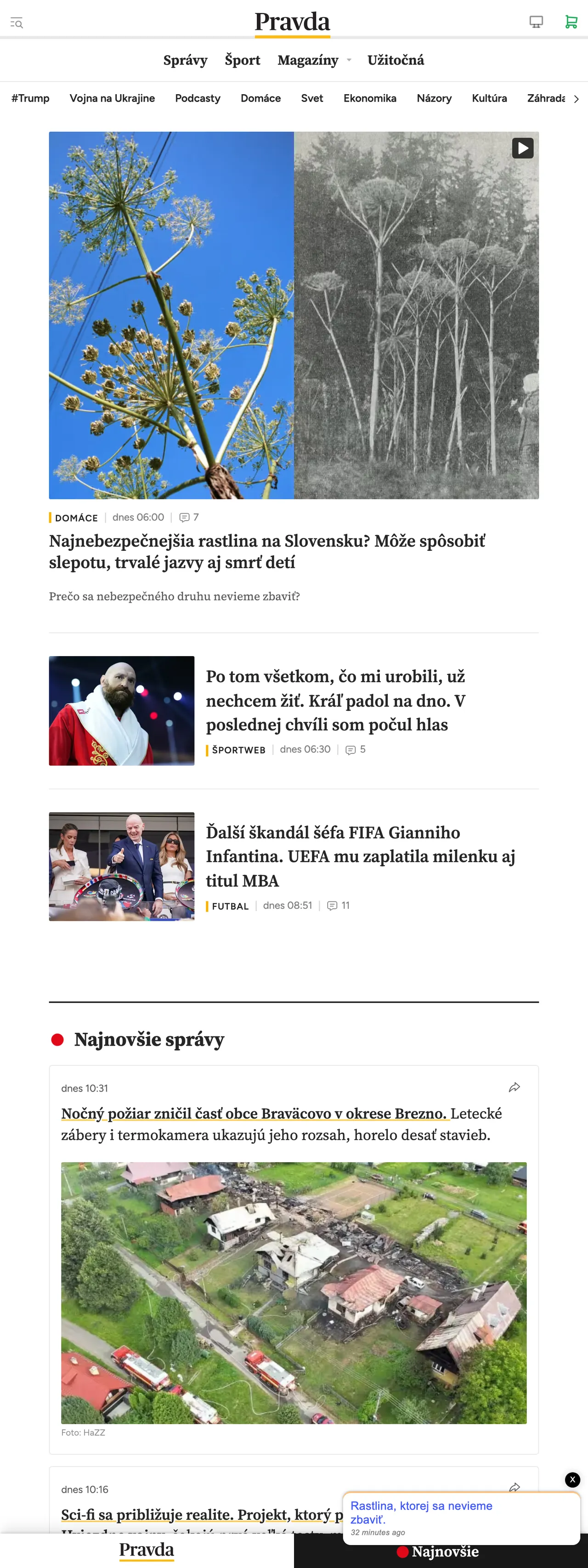 Screenshot of the Pravda front page