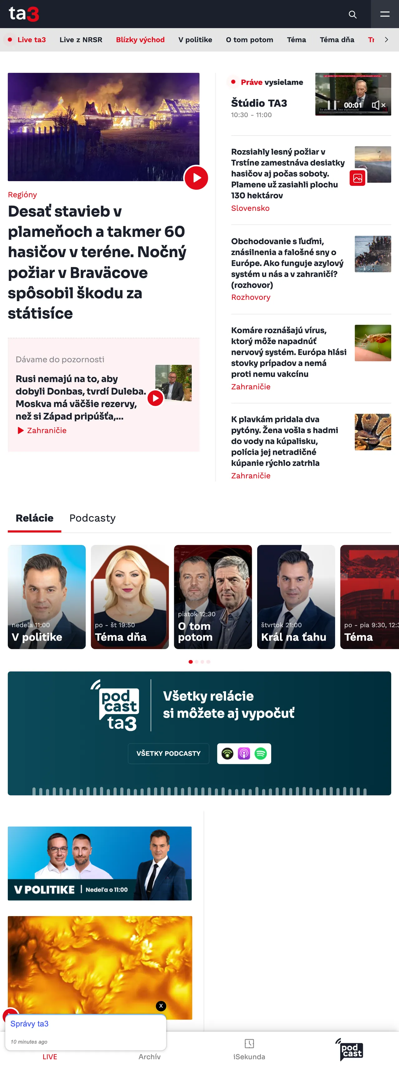 Screenshot of the TA3 front page