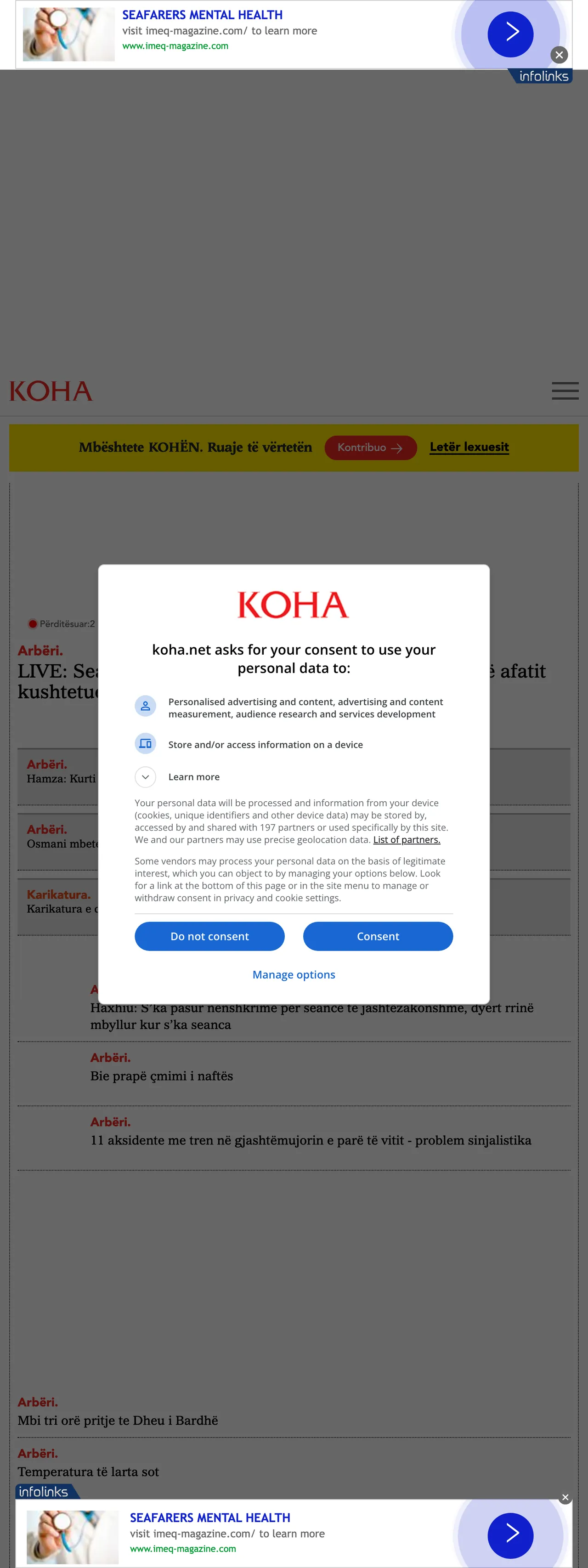 Screenshot of the Koha Ditore front page