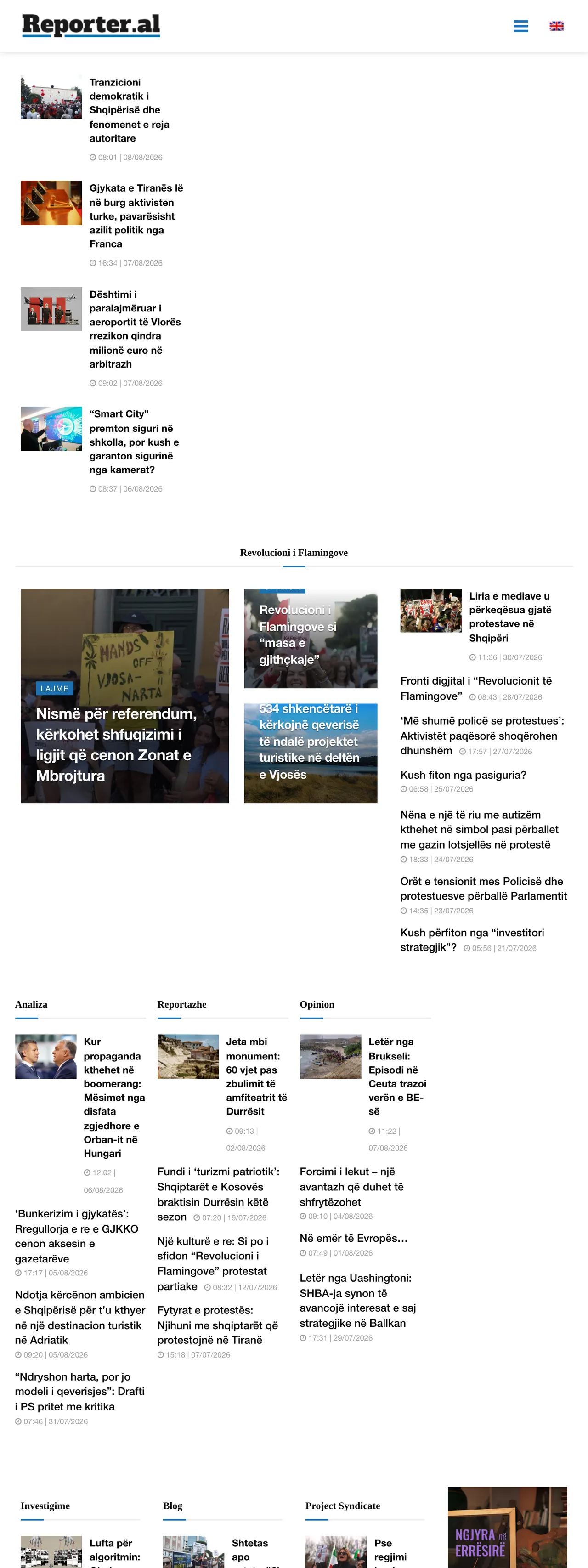 Screenshot of the Reporter.al front page