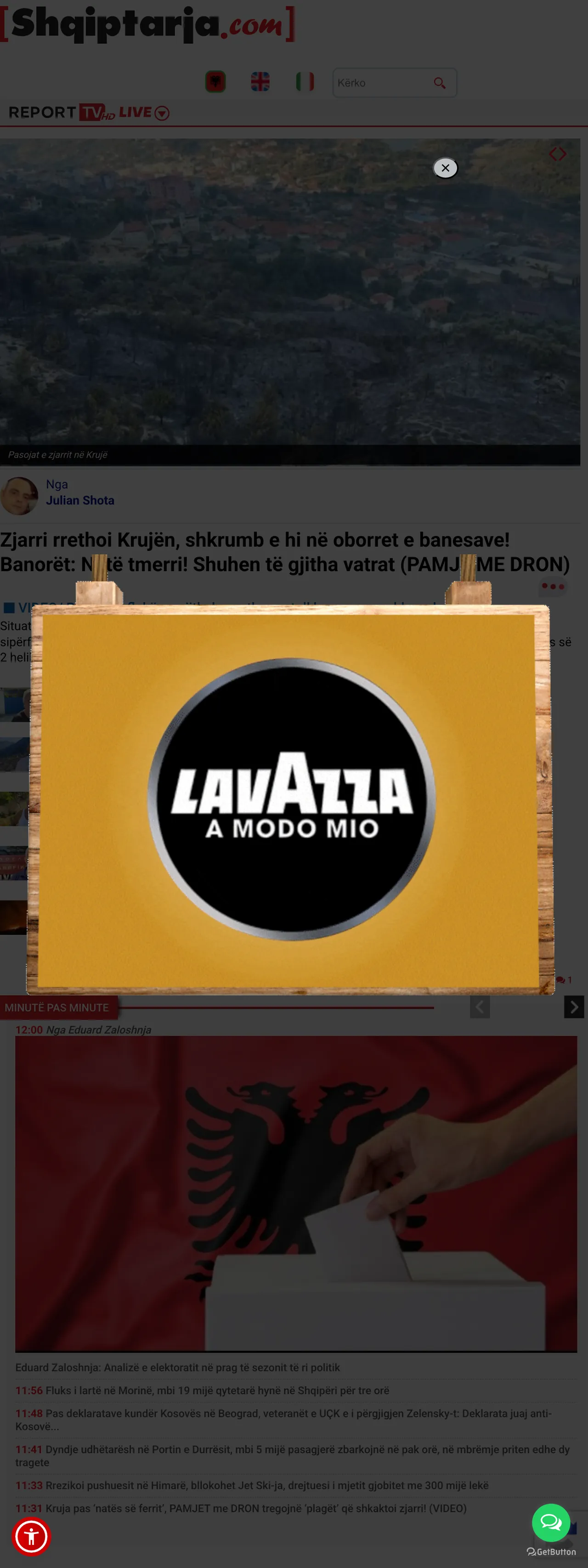 Screenshot of the Shqiptarja.com front page