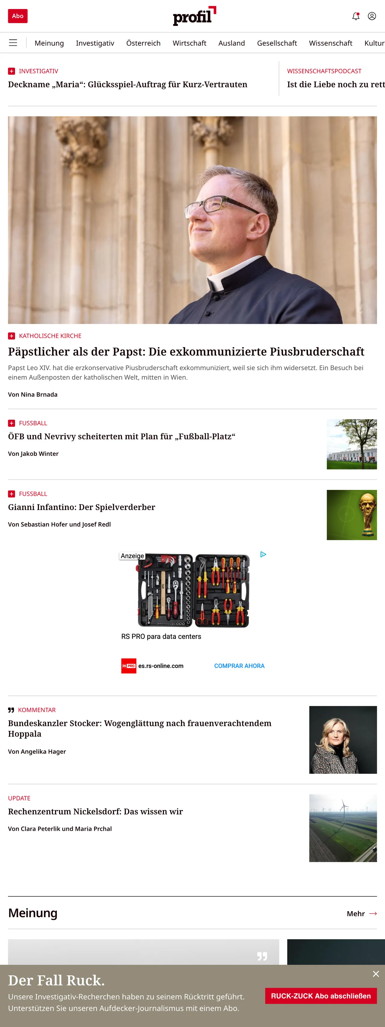 Screenshot of the profil front page