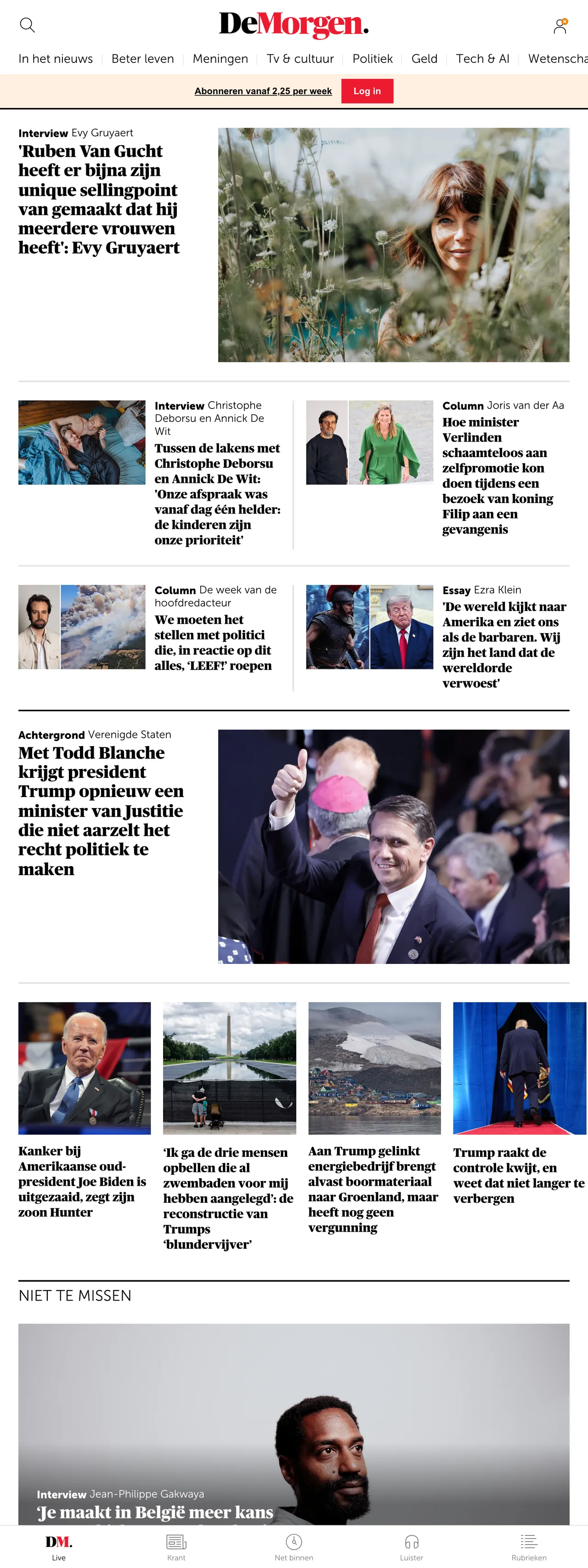 Screenshot of the De Morgen front page