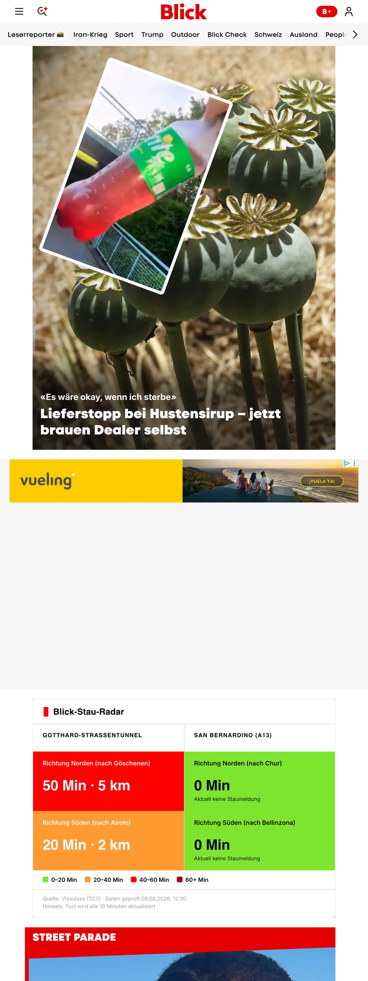 Screenshot of the Blick front page