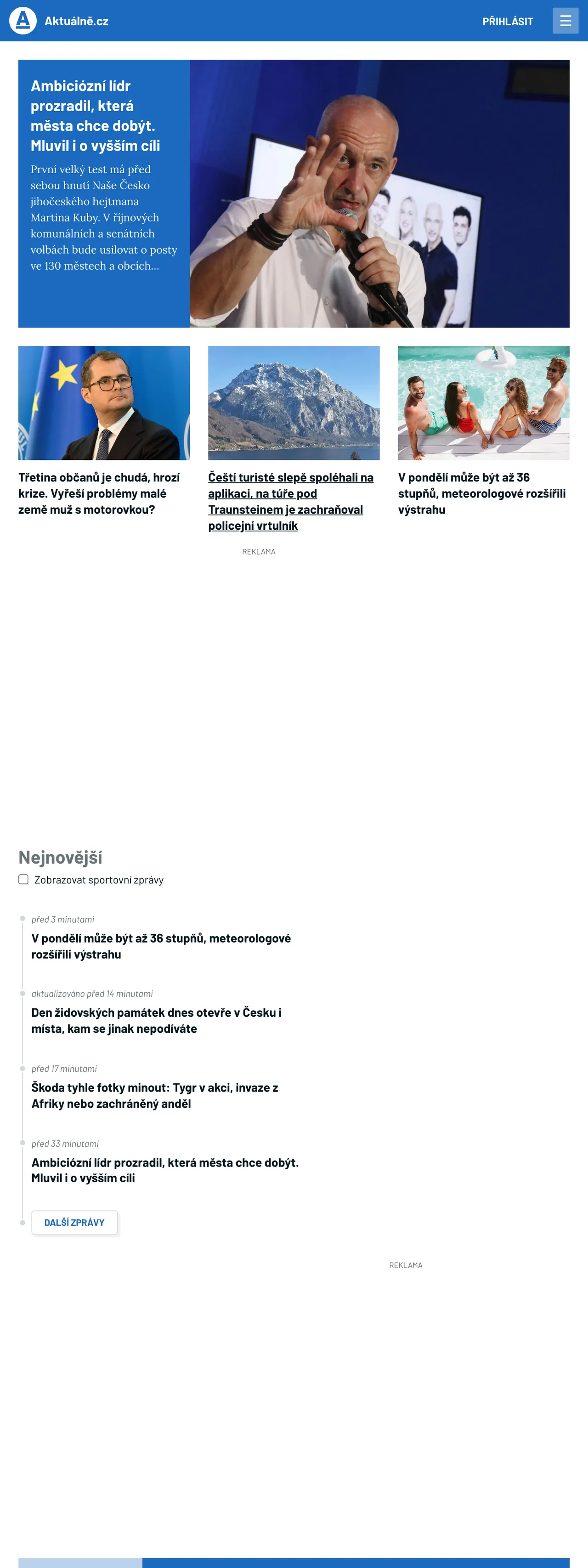 Screenshot of the Aktuálně.cz front page