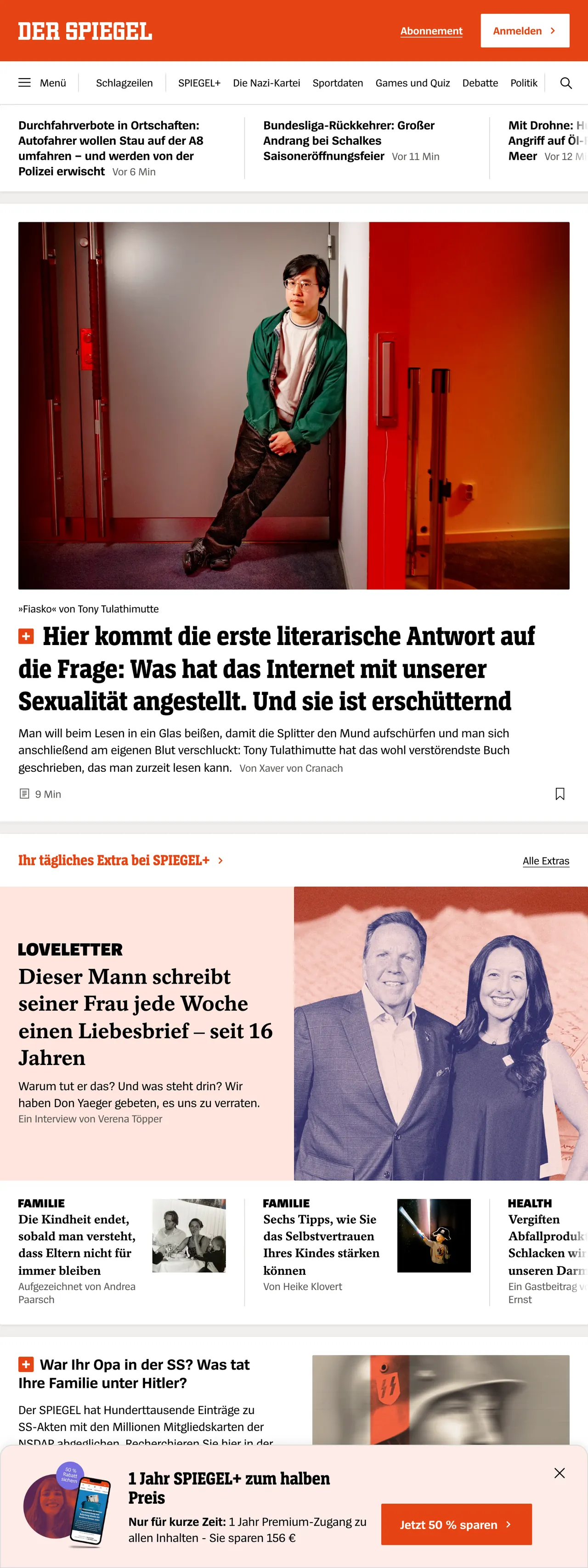 Screenshot of the DER SPIEGEL front page