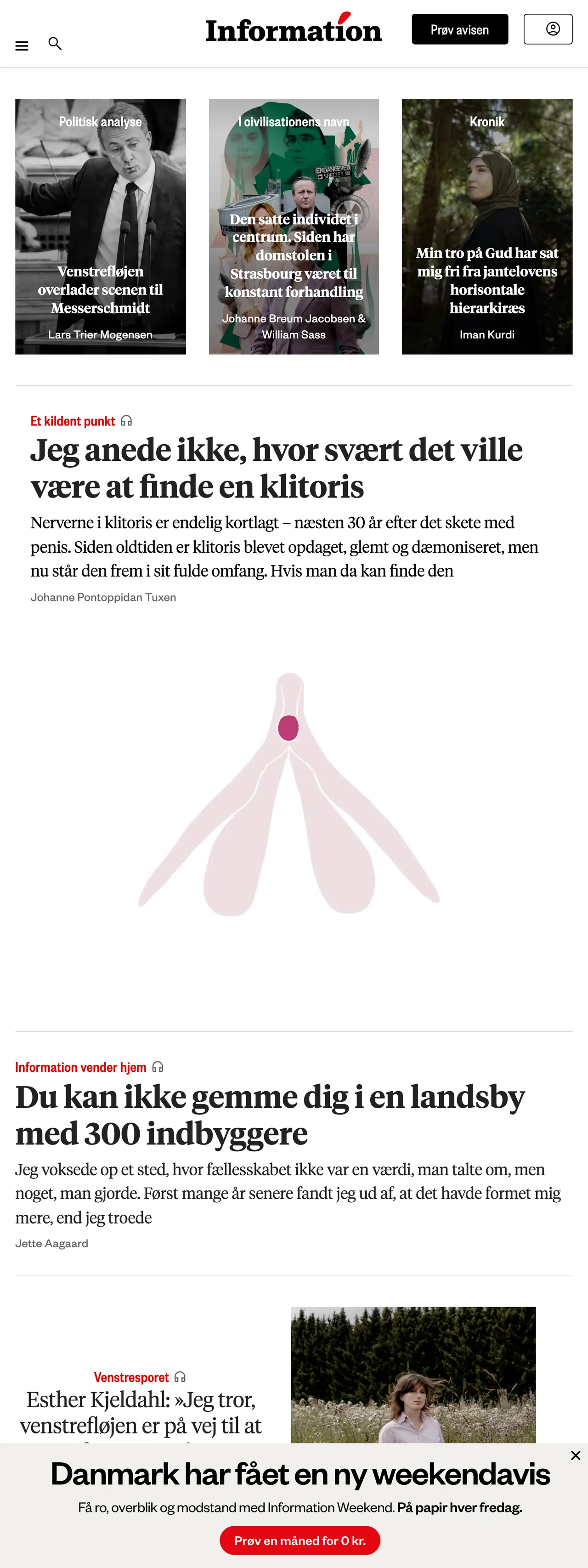 Screenshot of the Information front page