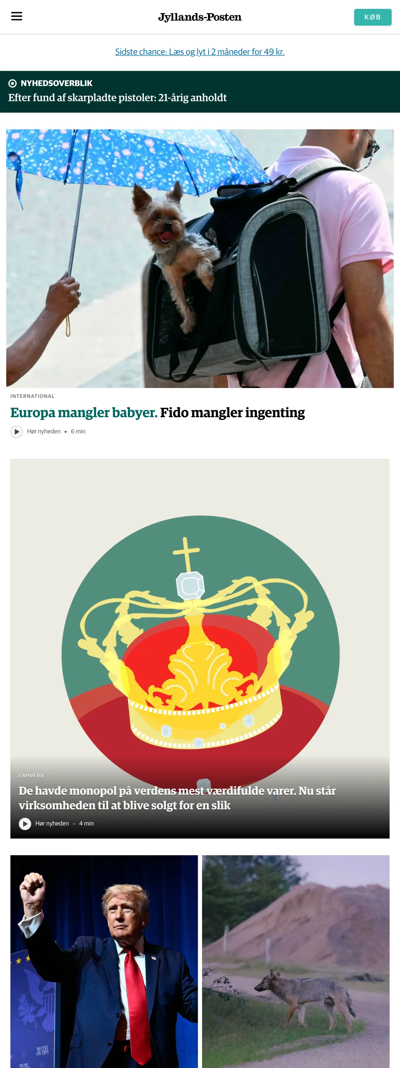 Screenshot of the Jyllands-Posten front page