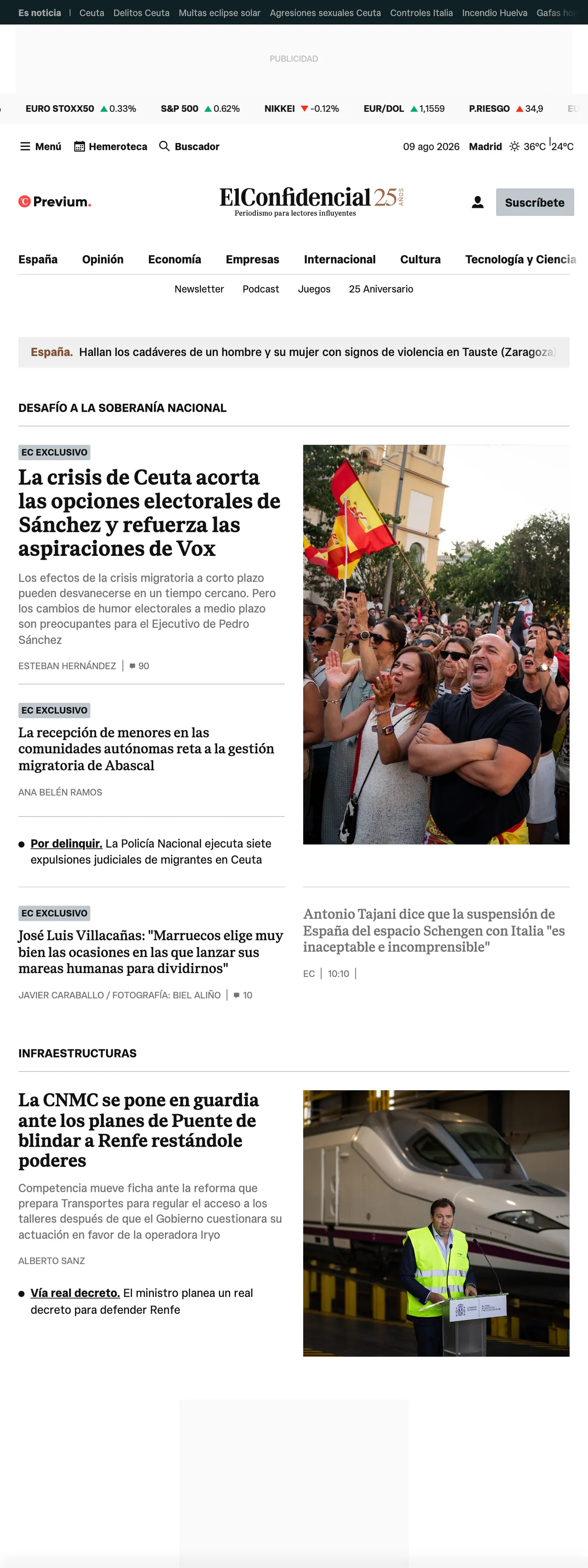 Screenshot of the El Confidencial front page