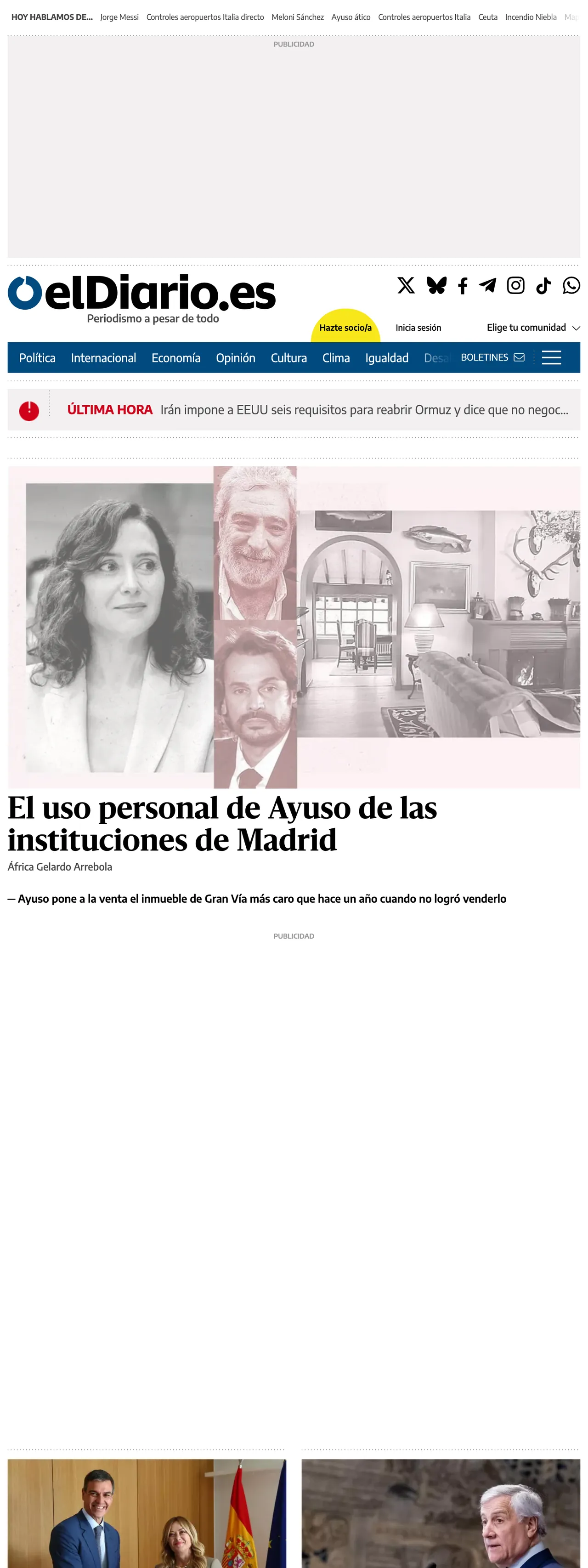 Screenshot of the elDiario.es front page