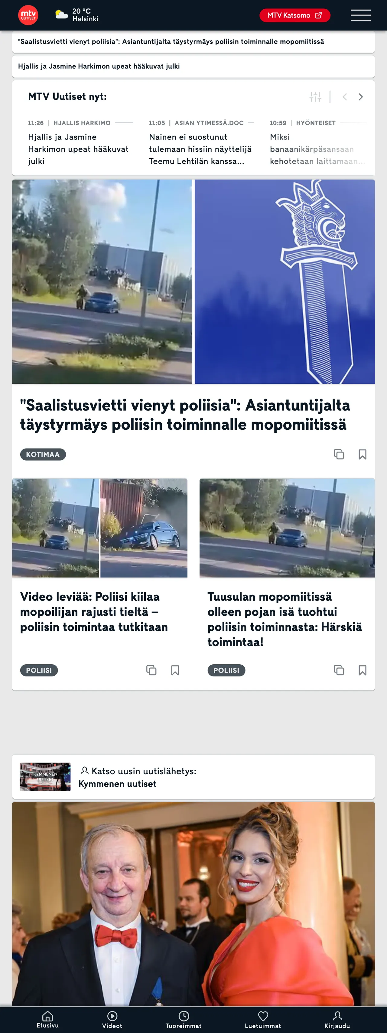 Screenshot of the MTV Uutiset front page