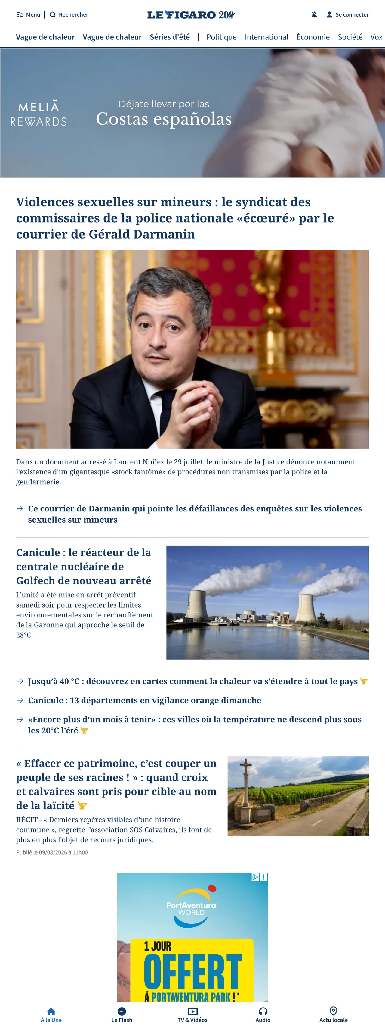 Screenshot of the Le Figaro front page