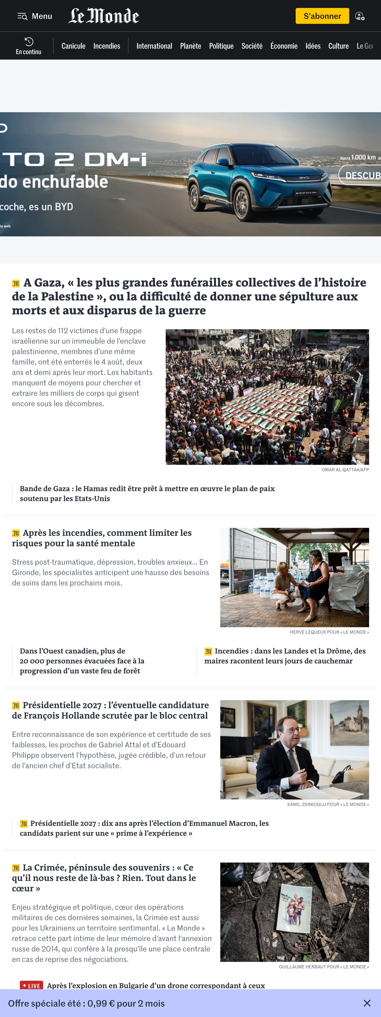 Screenshot of the Le Monde front page