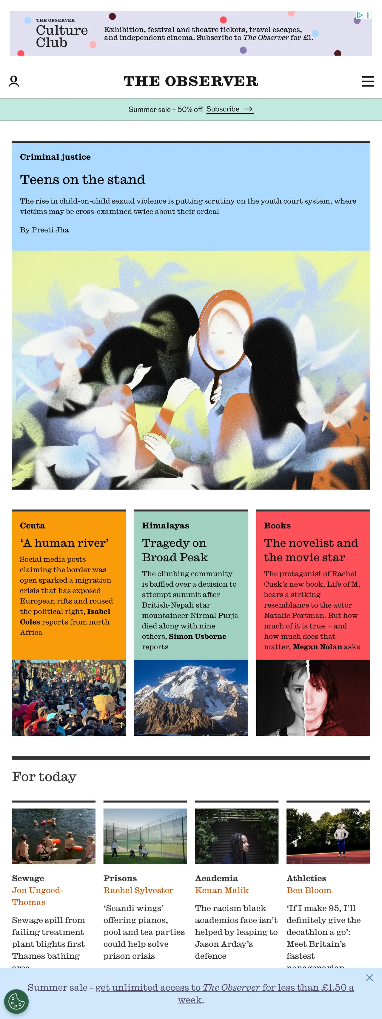 Screenshot of the The Observer front page