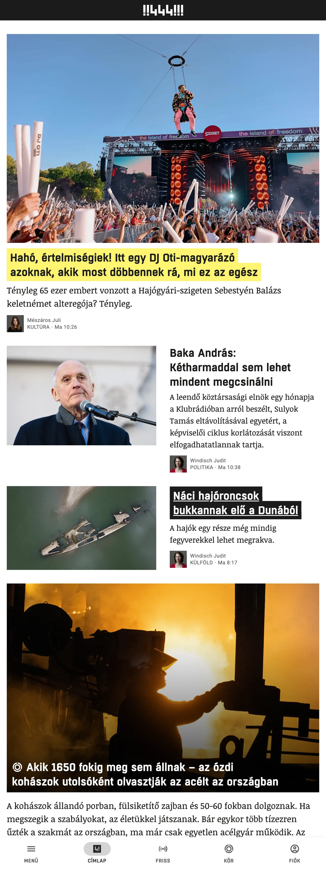 Screenshot of the 444 front page