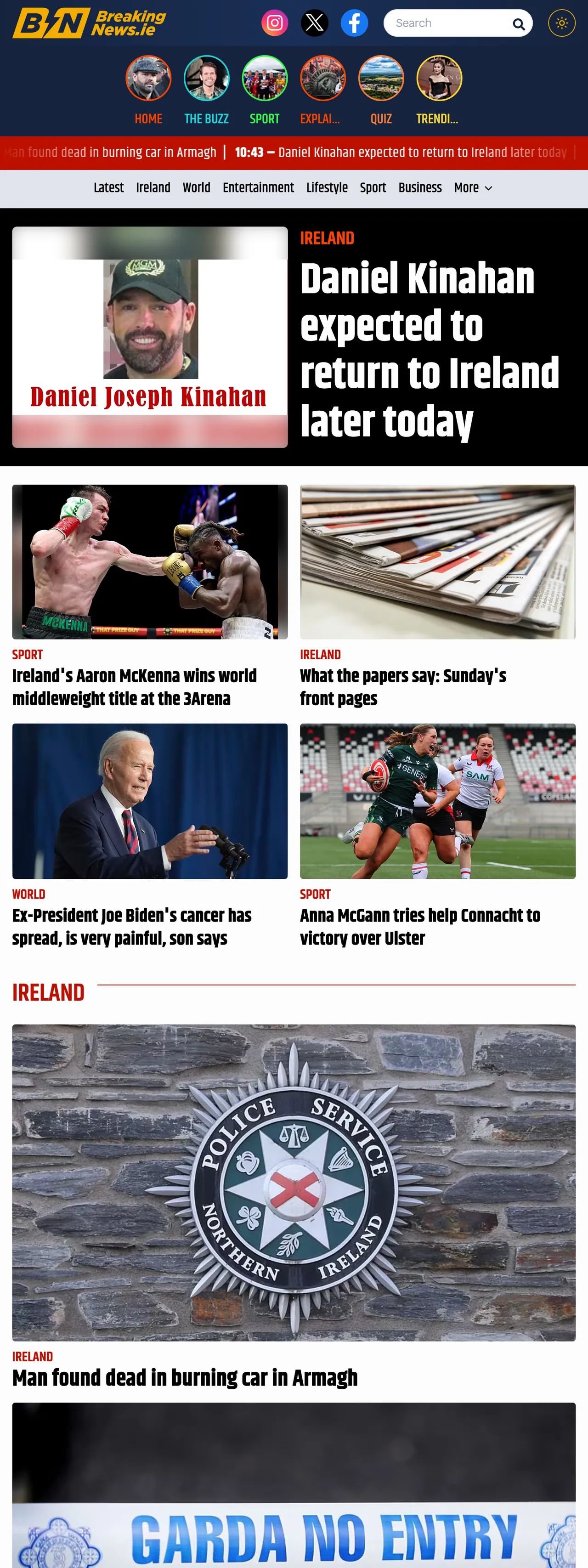 Screenshot of the BreakingNews.ie front page