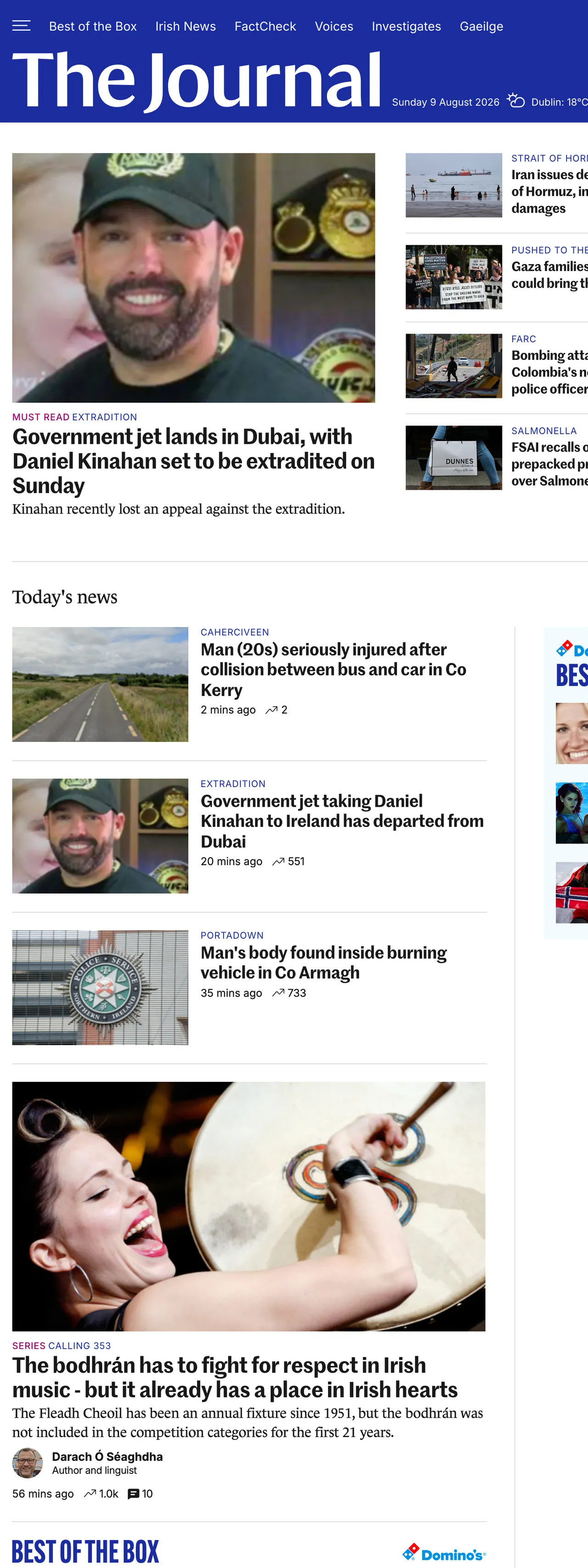 Screenshot of the TheJournal.ie front page