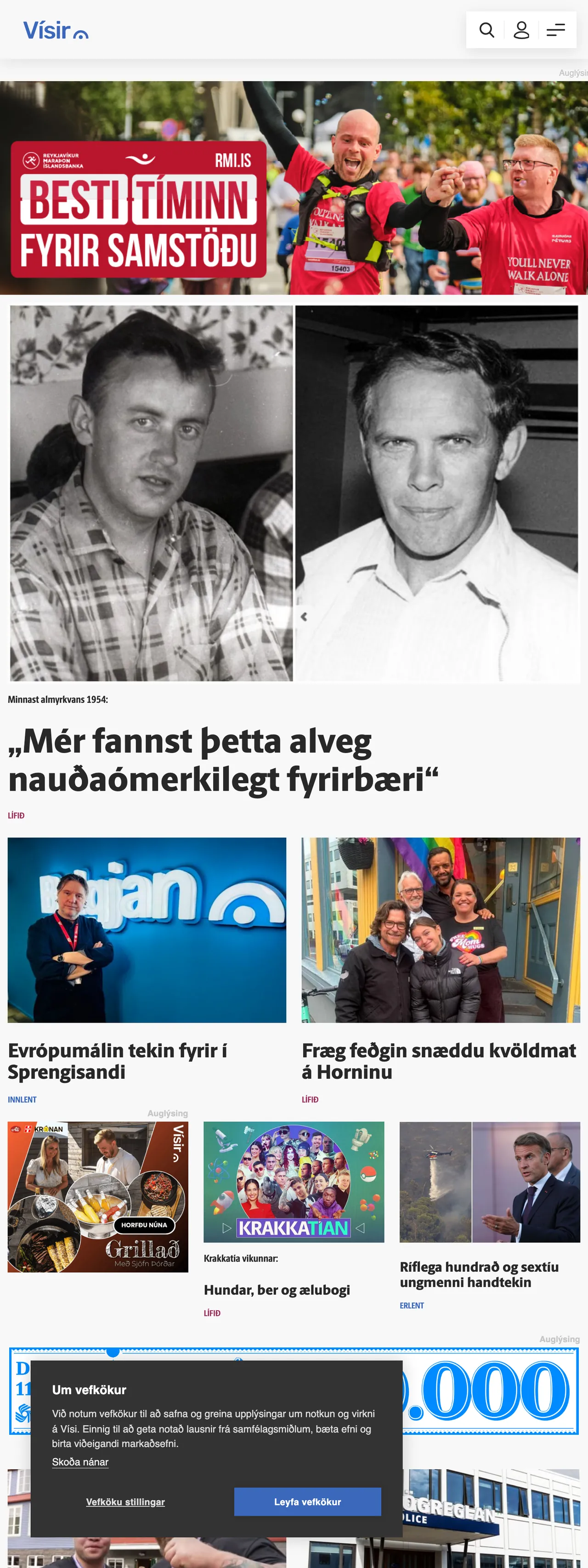Screenshot of the Vísir front page