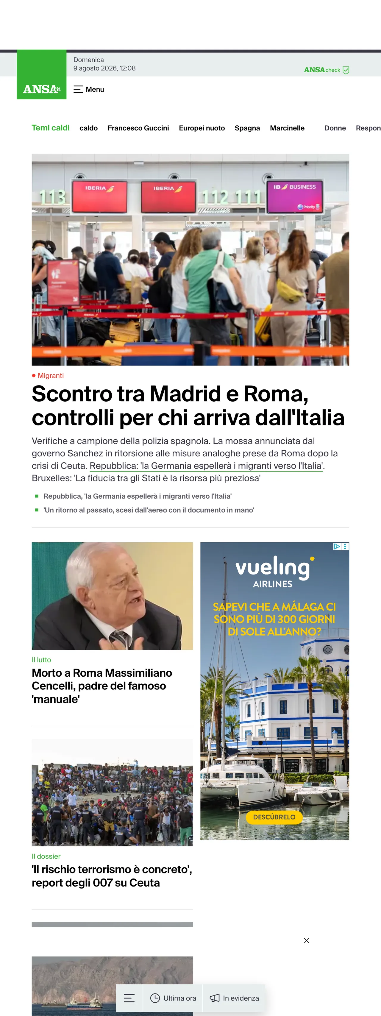 Screenshot of the ANSA front page
