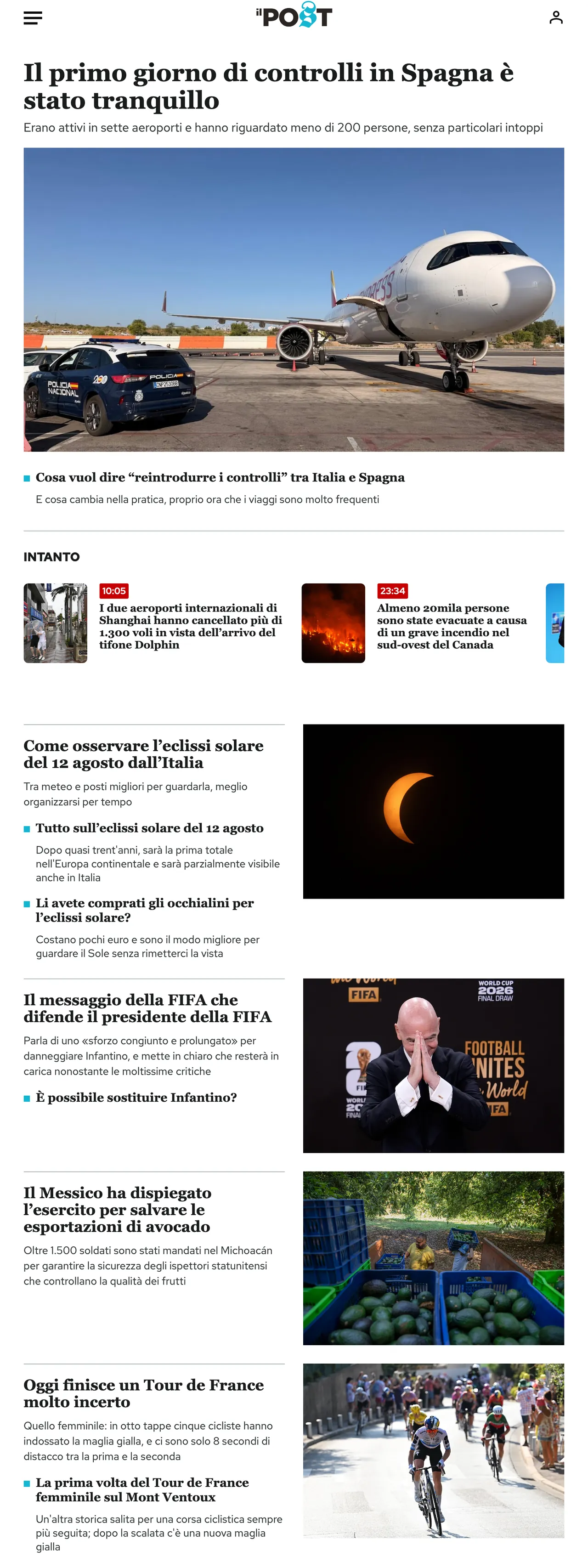 Screenshot of the Il Post front page