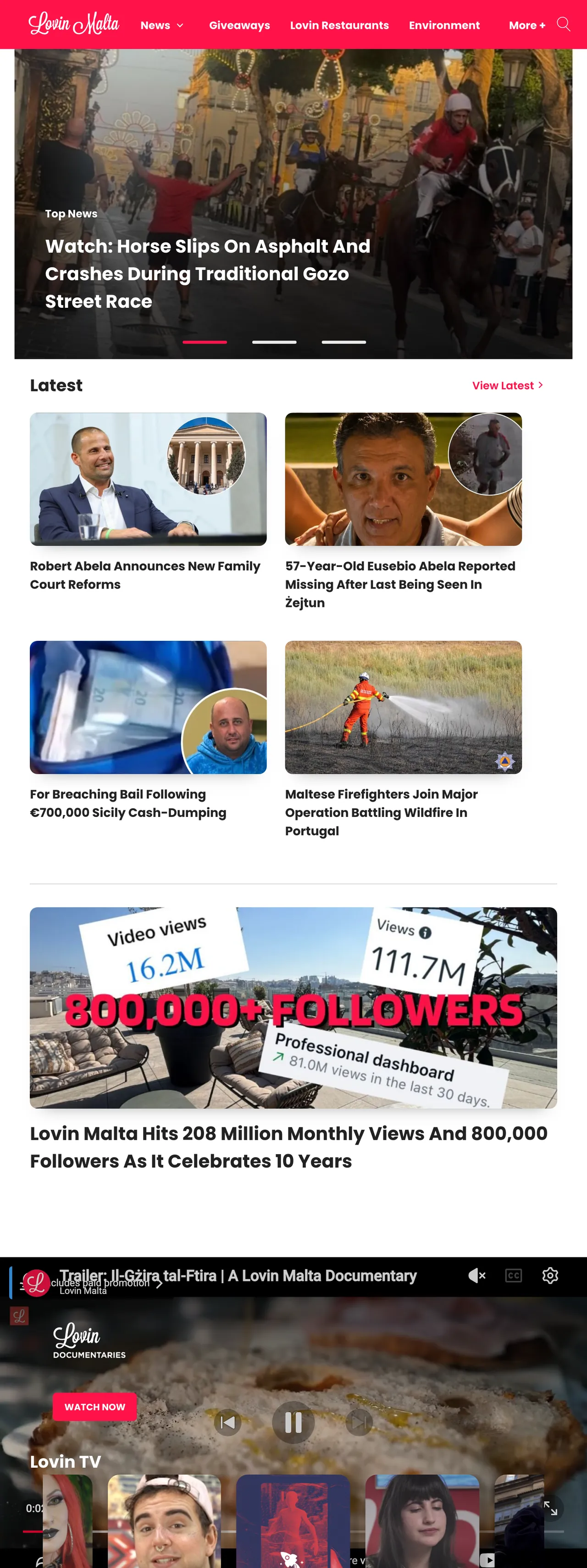 Screenshot of the Lovin Malta front page