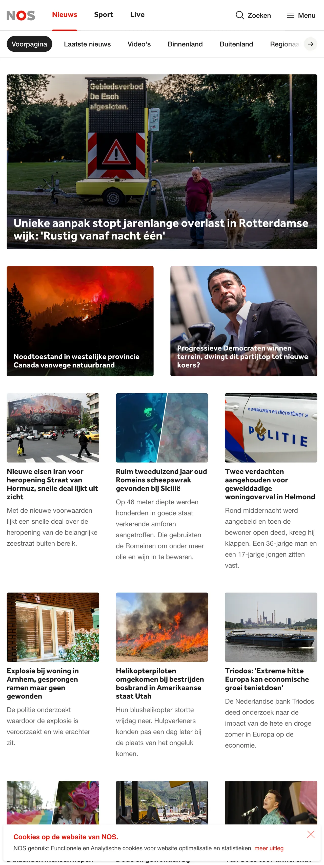 Screenshot of the NOS front page