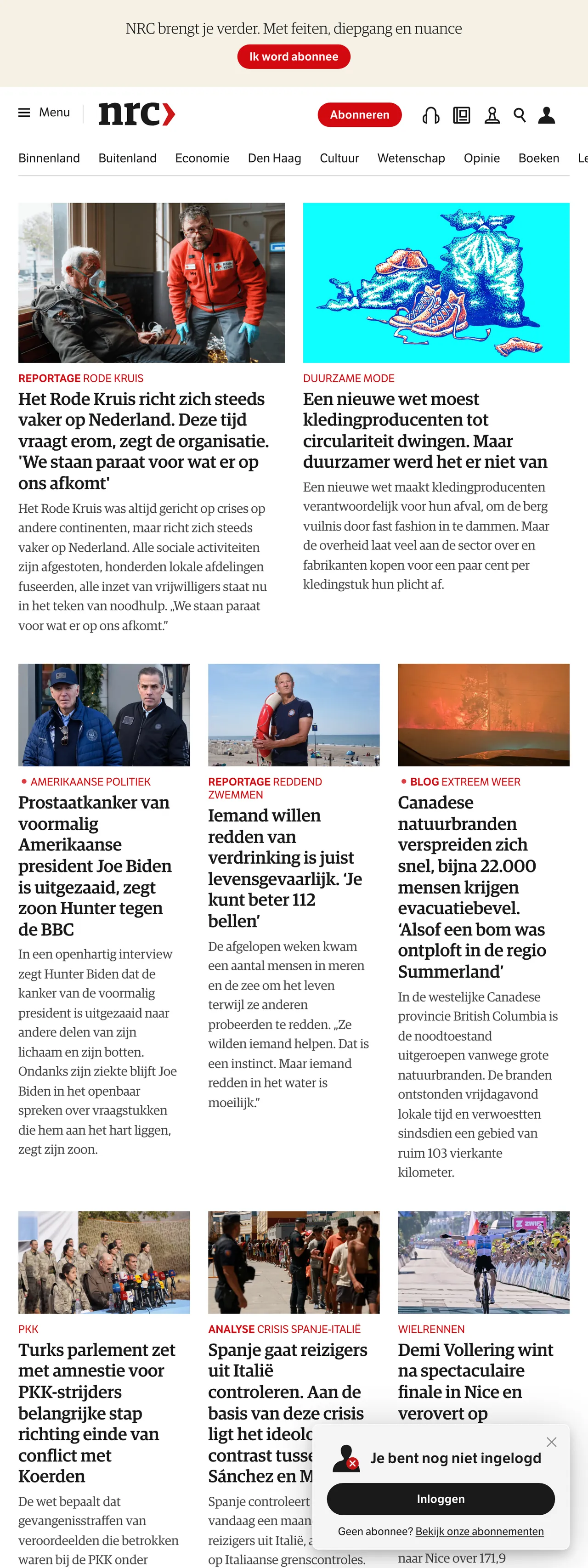 Screenshot of the NRC front page