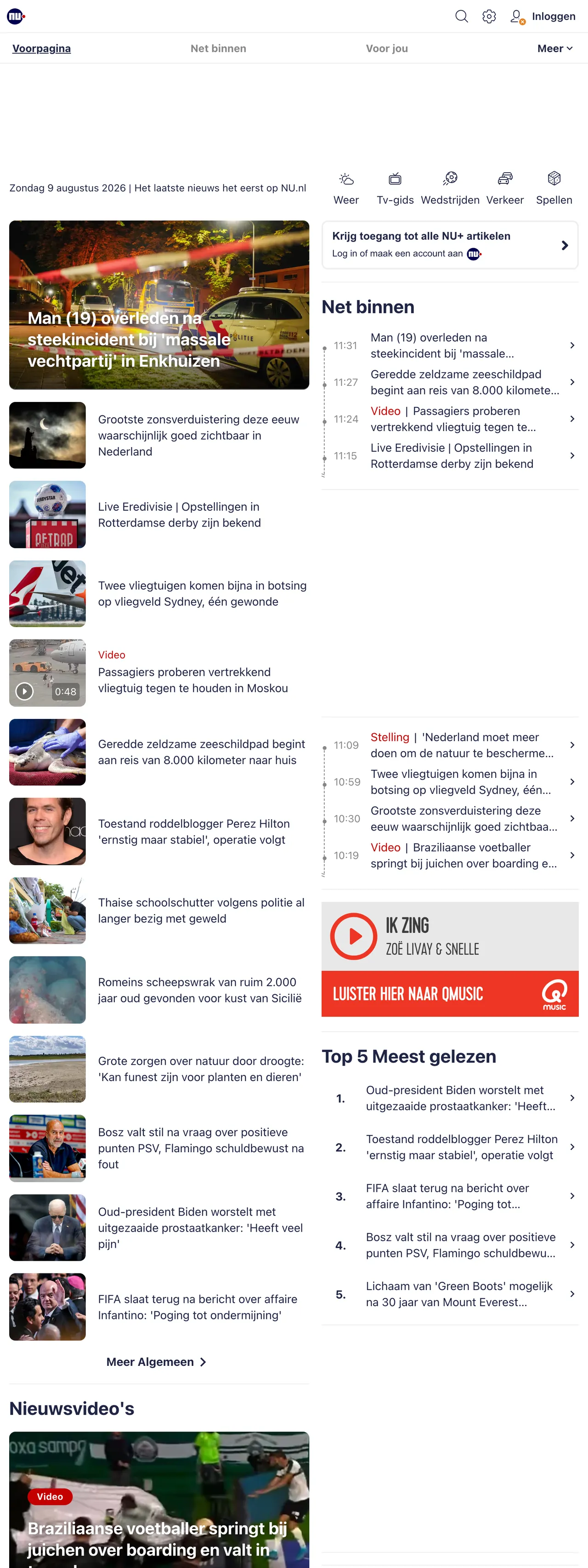 Screenshot of the NU.nl front page