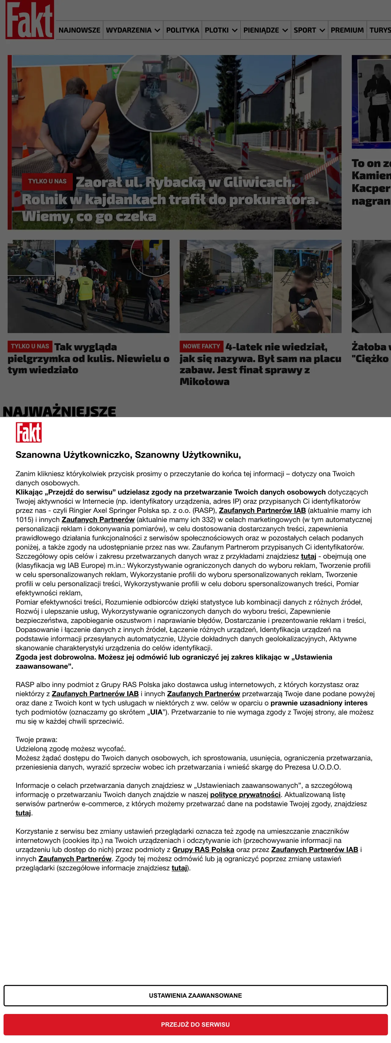 Screenshot of the Fakt front page