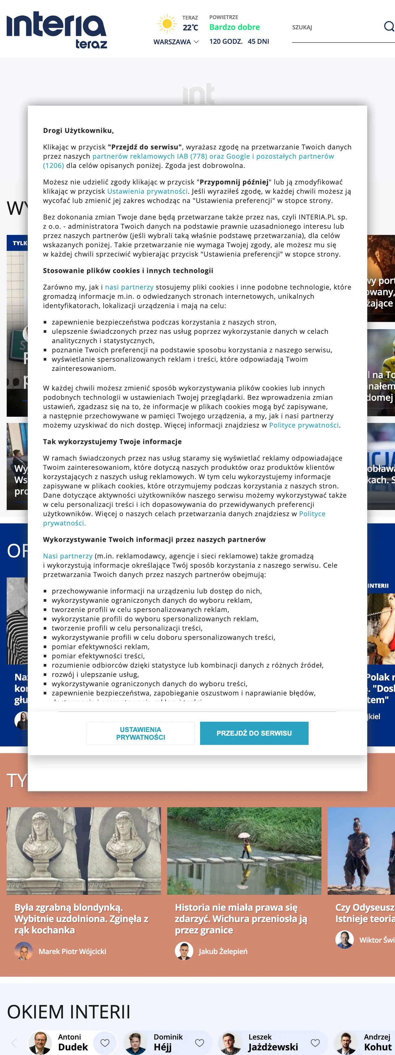 Screenshot of the Interia front page