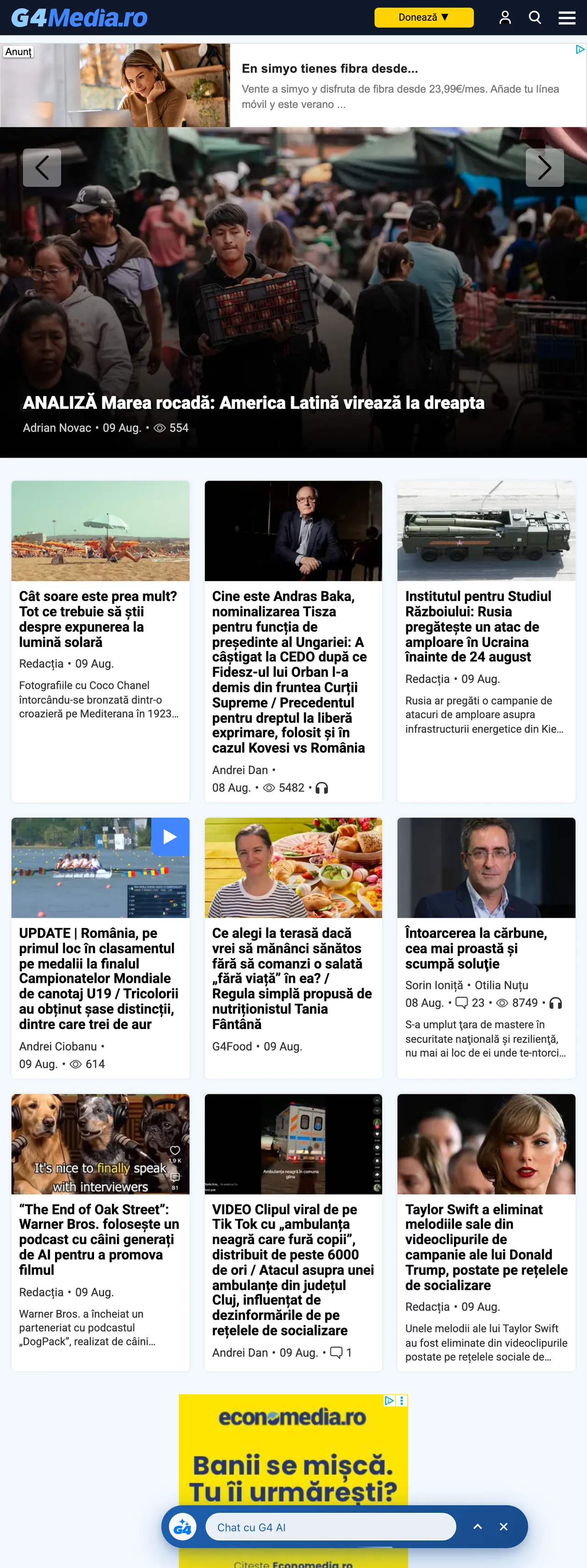 Screenshot of the G4Media front page